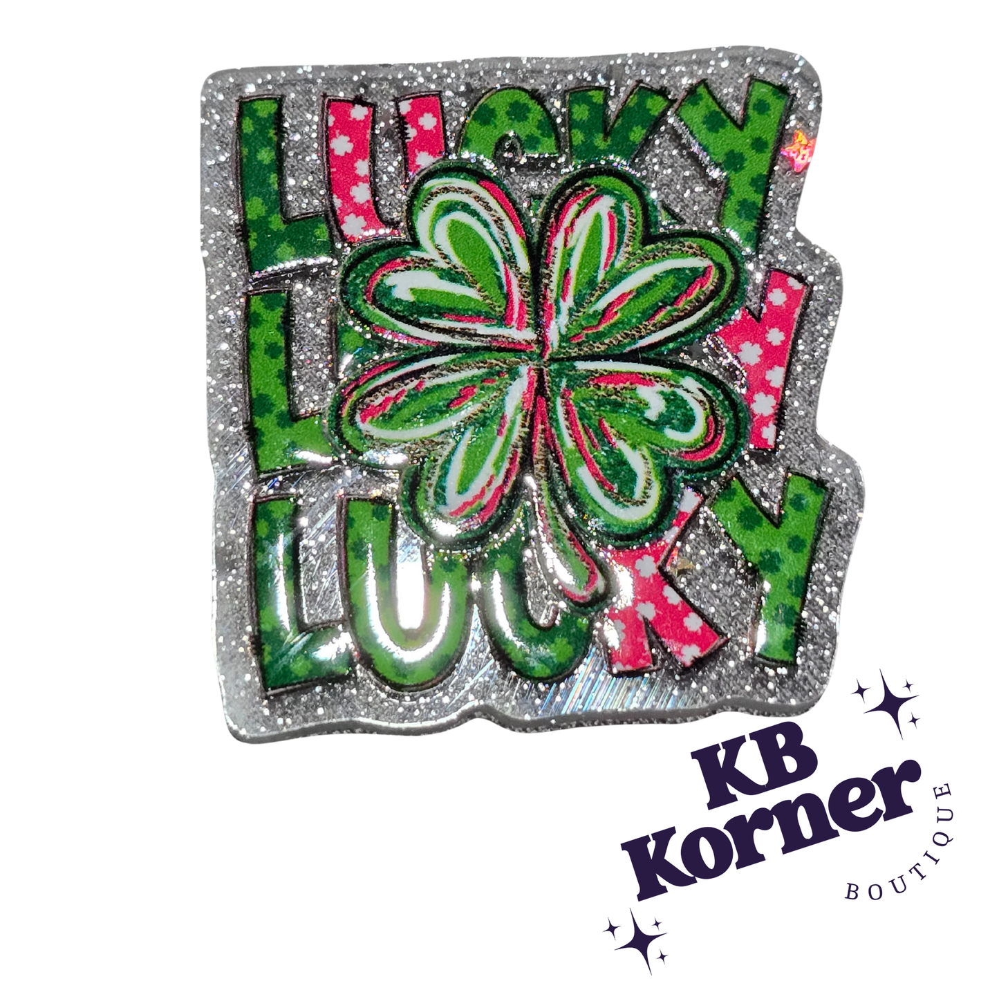 🍀 Acrylic Glitter Flatbacks- St. Patrick's Lucky Shamrock 🍀
