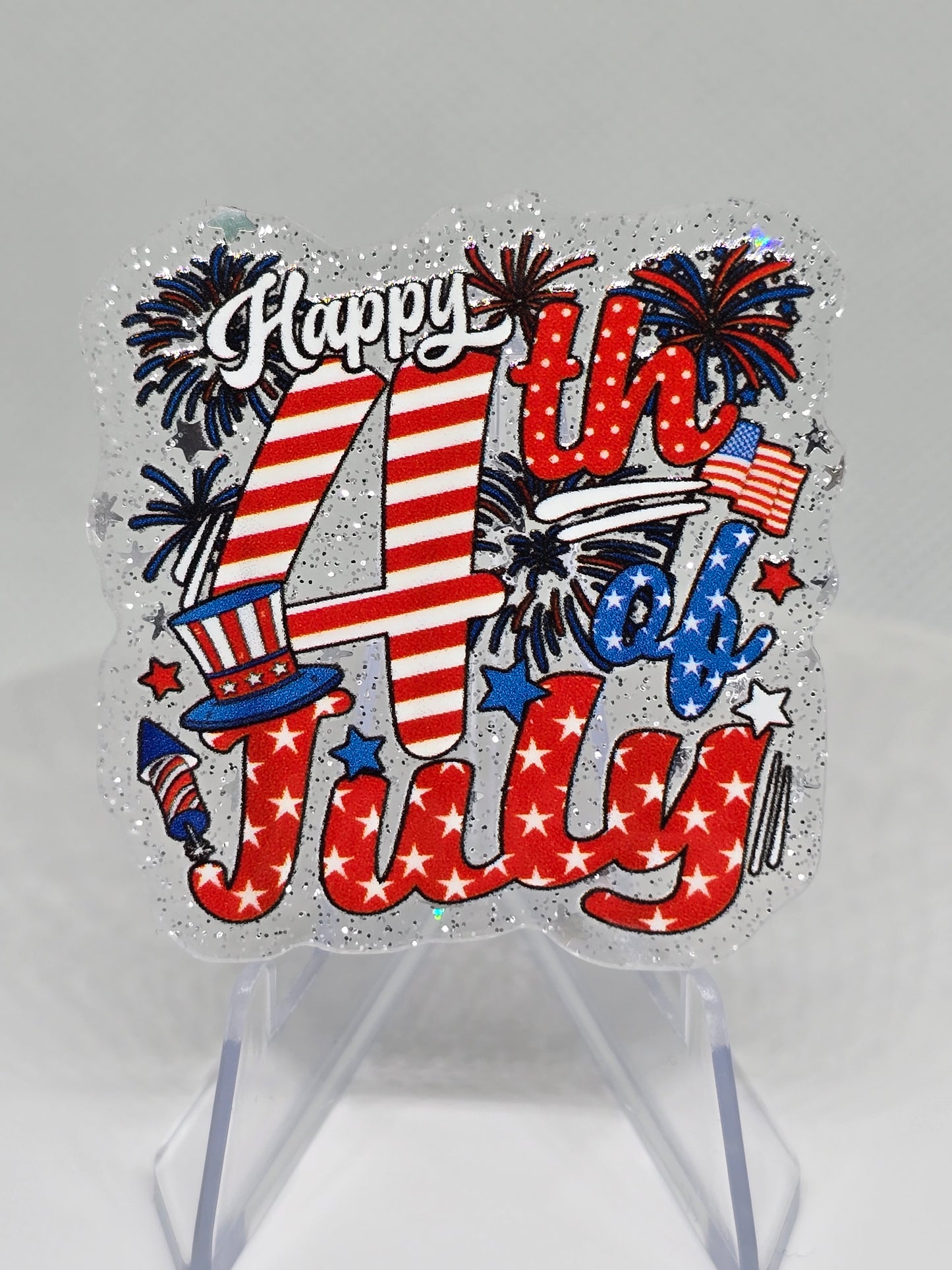 Acrylic Glitter Flatback- Happy 4th of July
