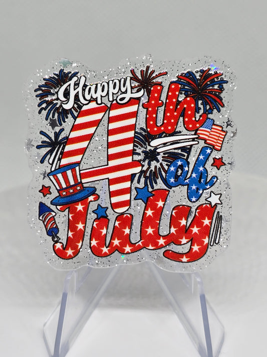 Acrylic Glitter Flatback- Happy 4th of July