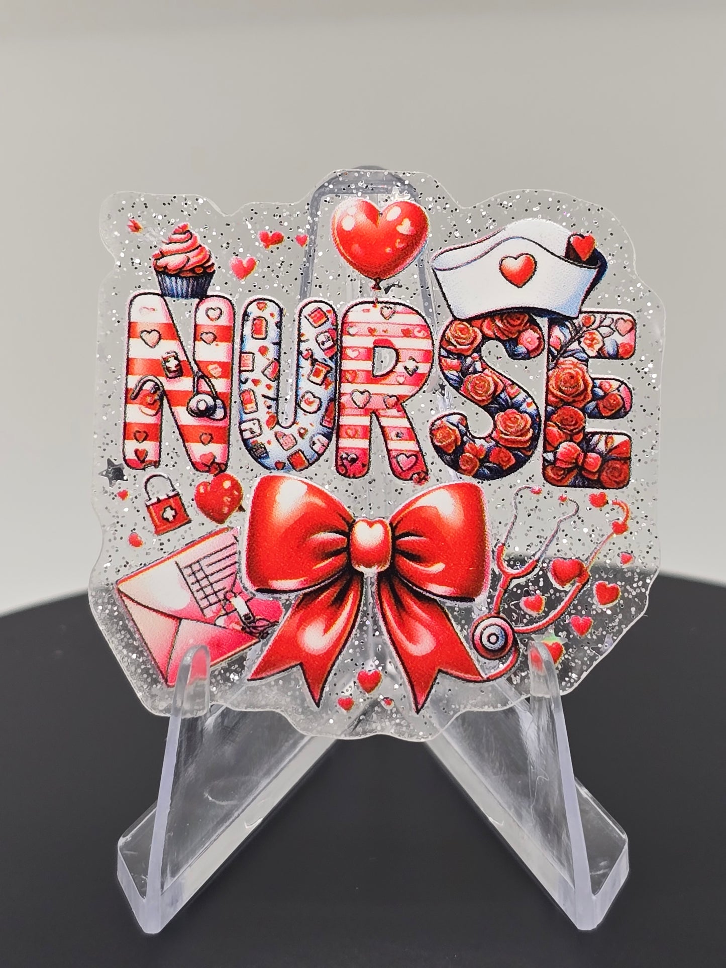 Acrylic Glitter Flatbacks- Valentine’s Nurse