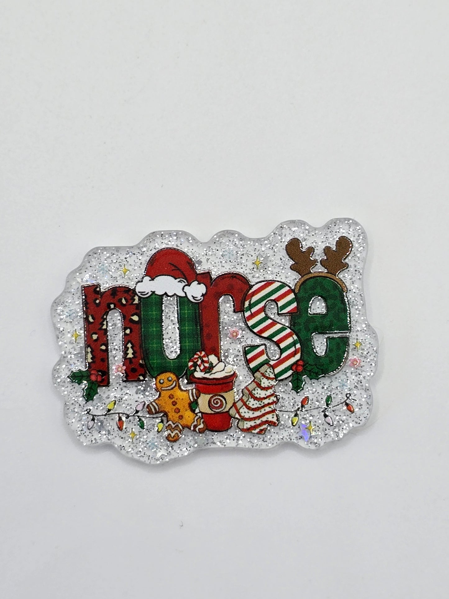 Acrylic Glitter Flatbacks - Christmas Nurse