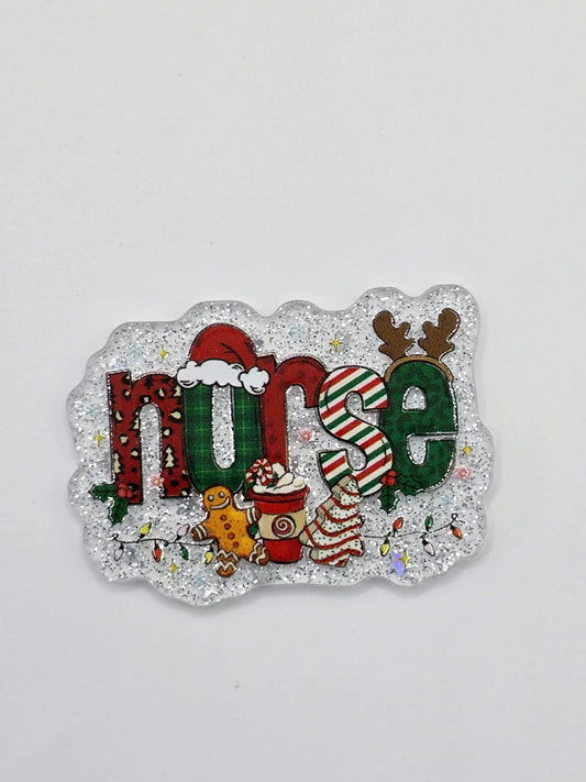 Acrylic Glitter Flatbacks - Christmas Nurse