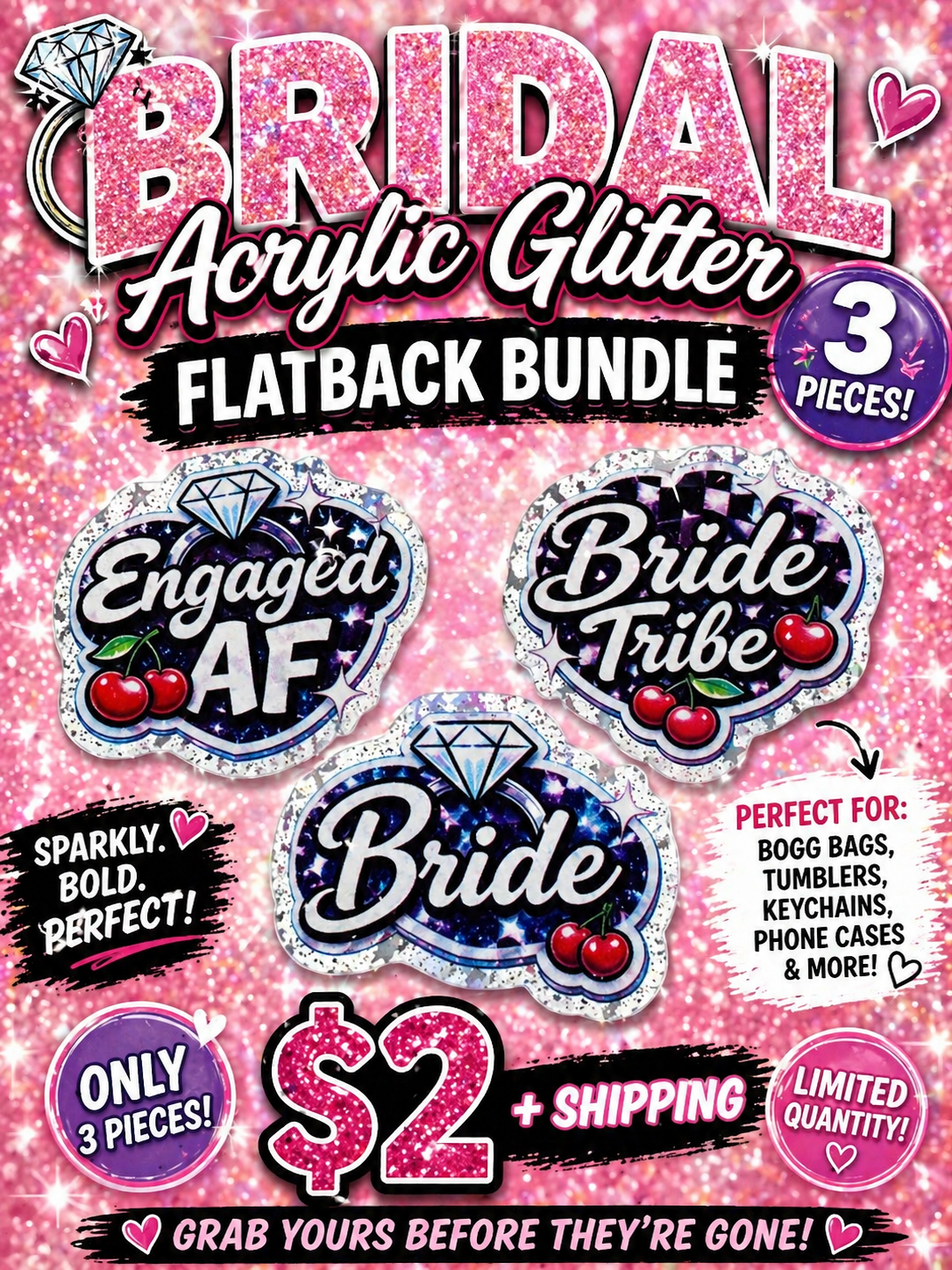 Acrylic Glitter Flatback Bundle: Bridal Edition