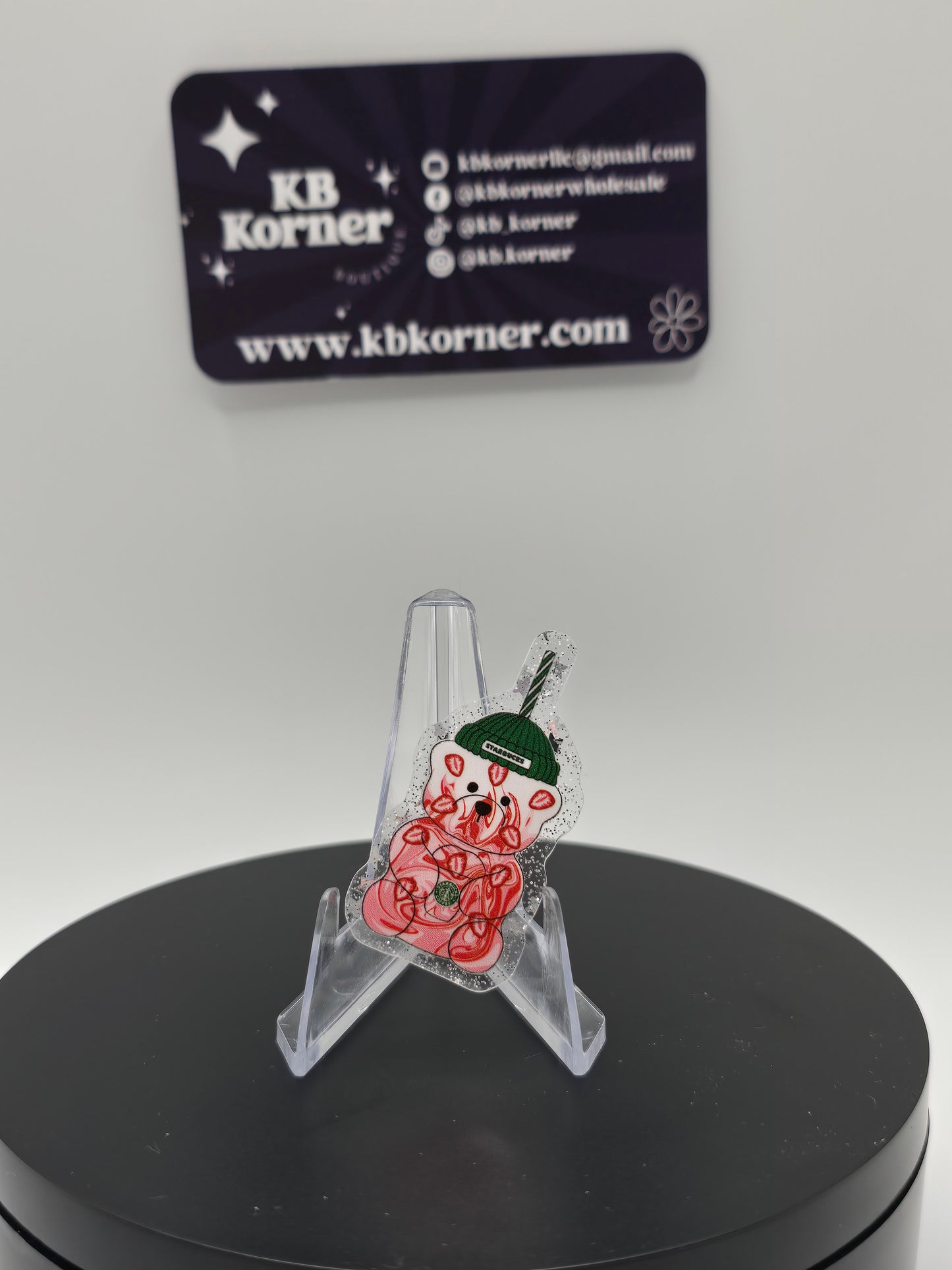 Acrylic Glitter Flatbacks- Starbies Strawberry Brew