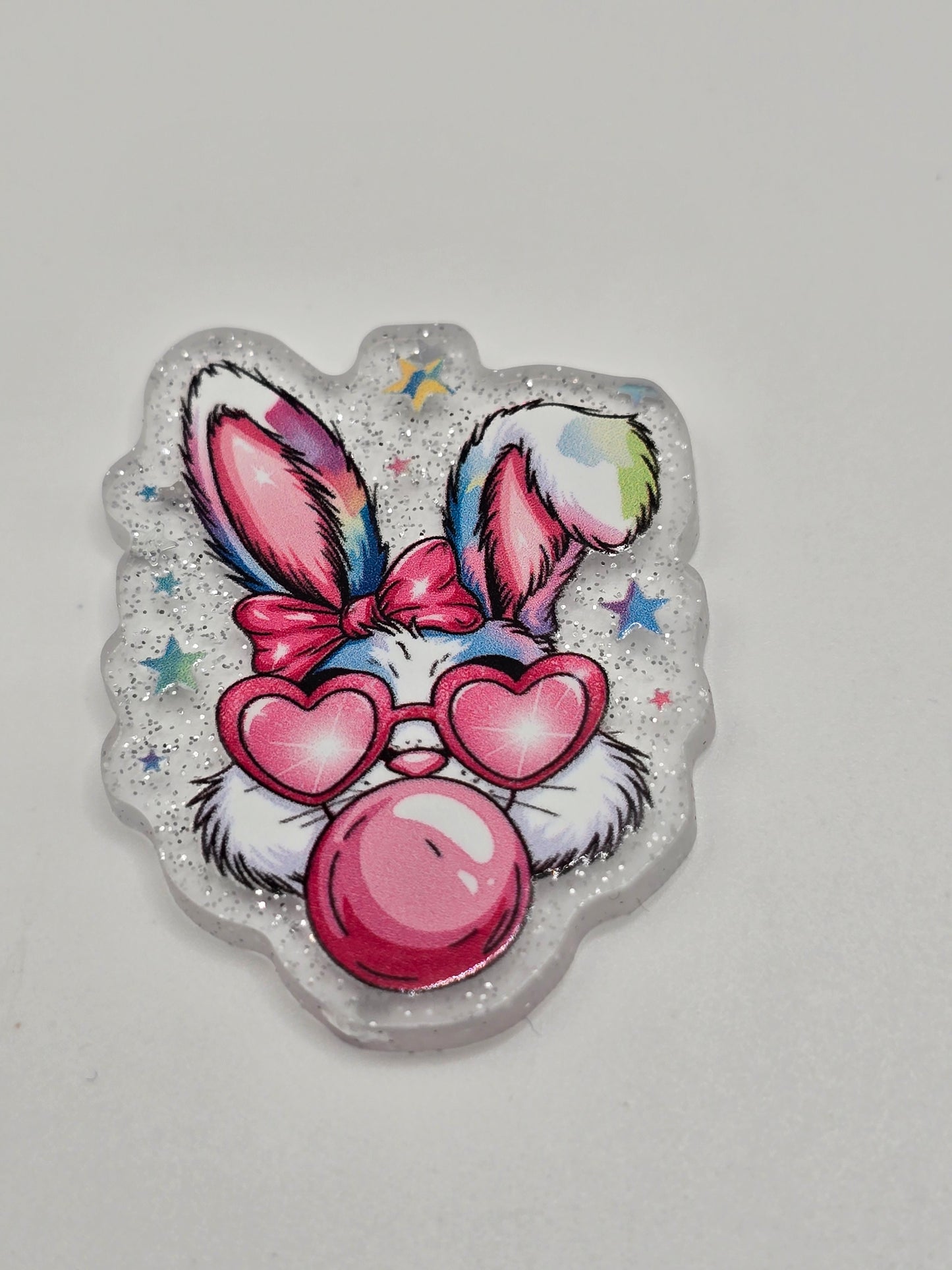 Acrylic Glitter Flatbacks- Bubblegum Easter Bunny