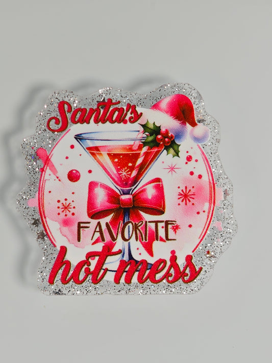 Acrylic Glitter Flatbacks- Santa's Favorite Hot Mess