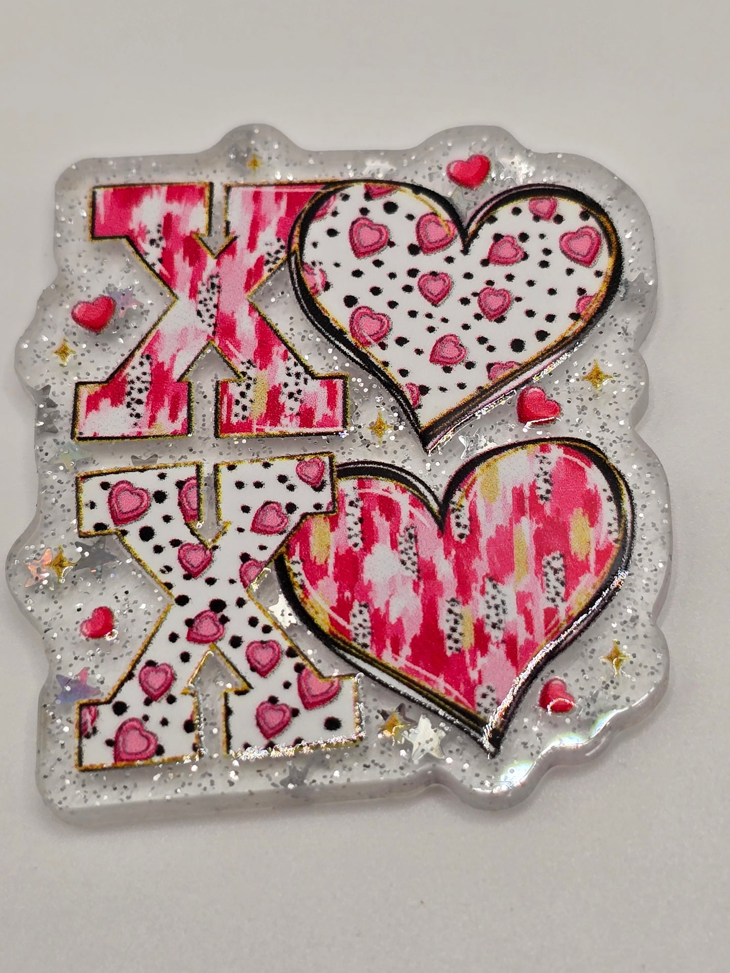 Acrylic Glitter Flatbacks- Valentine’s XOXO Brushstrokes