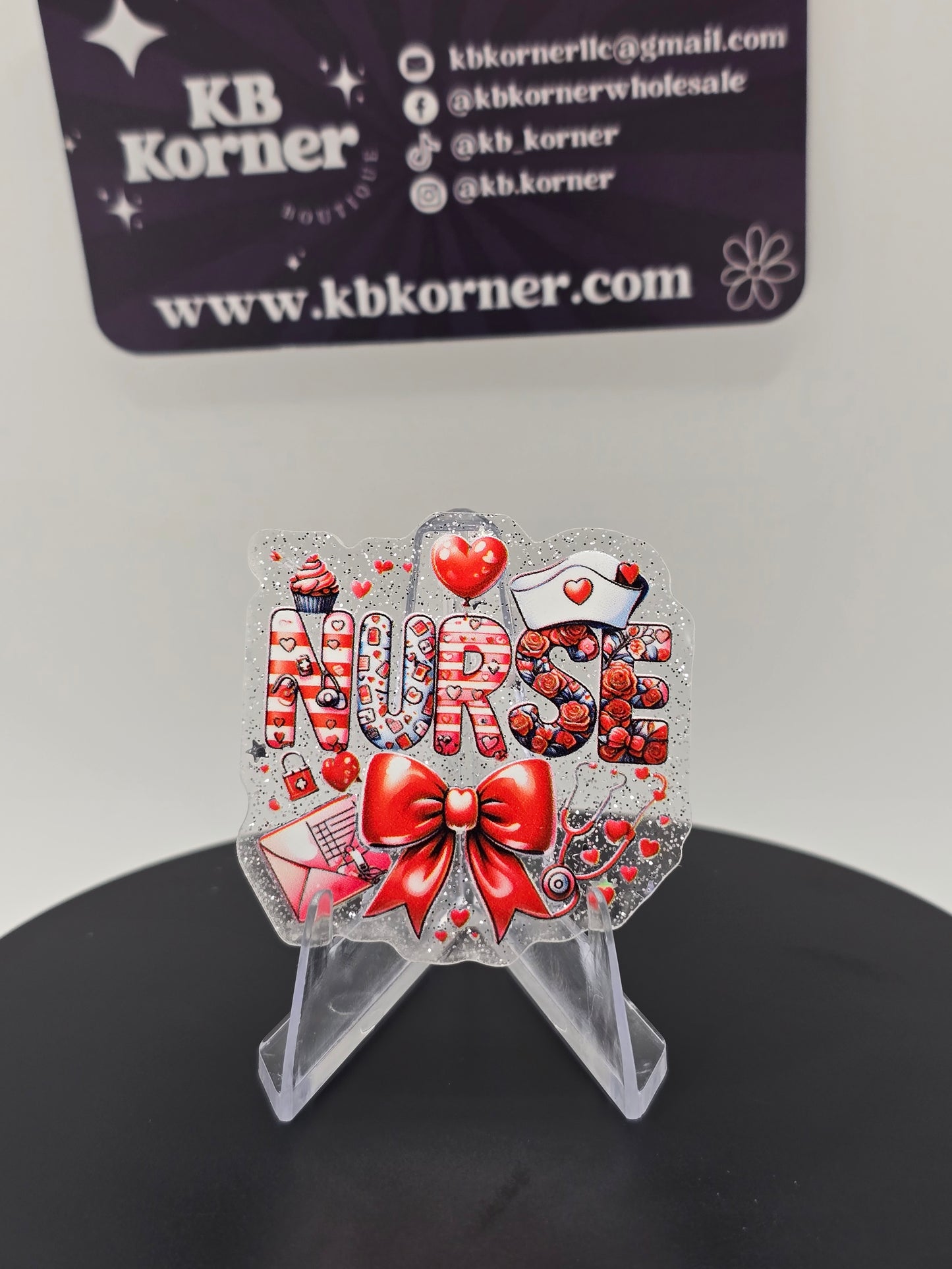 Acrylic Glitter Flatbacks- Valentine’s Nurse