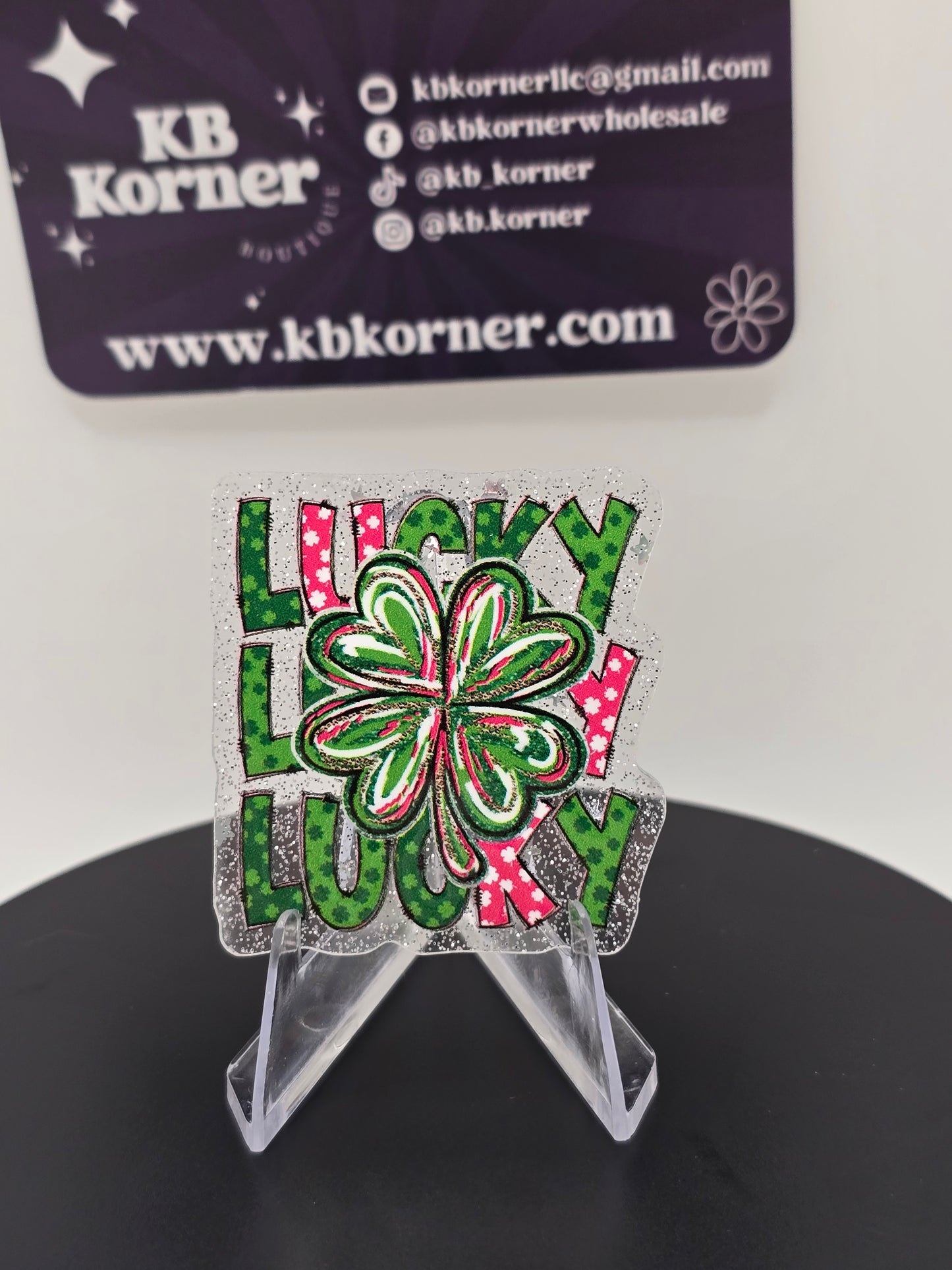 🍀 Acrylic Glitter Flatbacks- St. Patrick's Lucky Shamrock 🍀