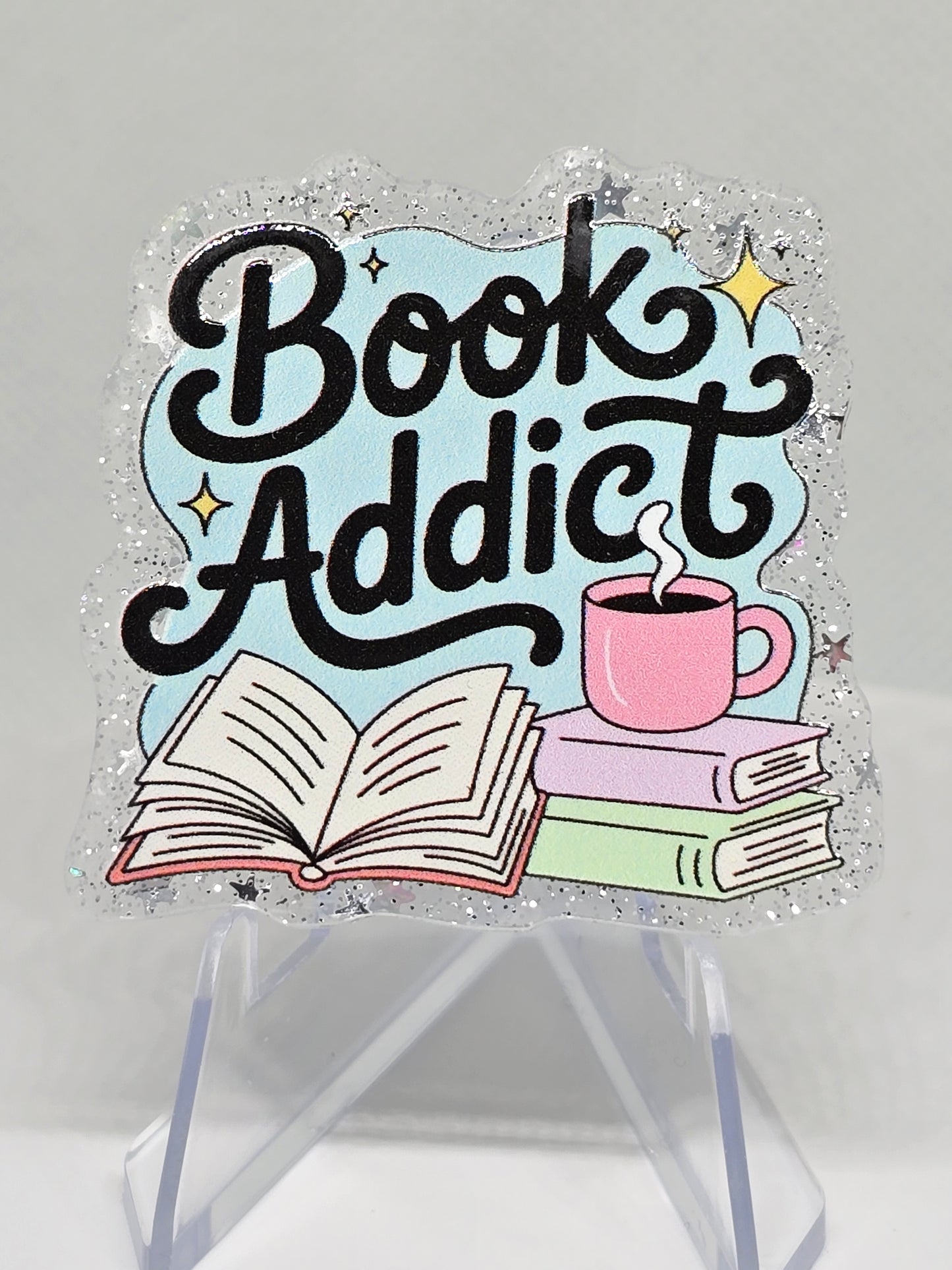 Acrylic Glitter Flatback- Book Addict