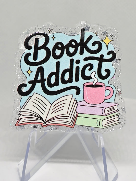 Acrylic Glitter Flatback- Book Addict
