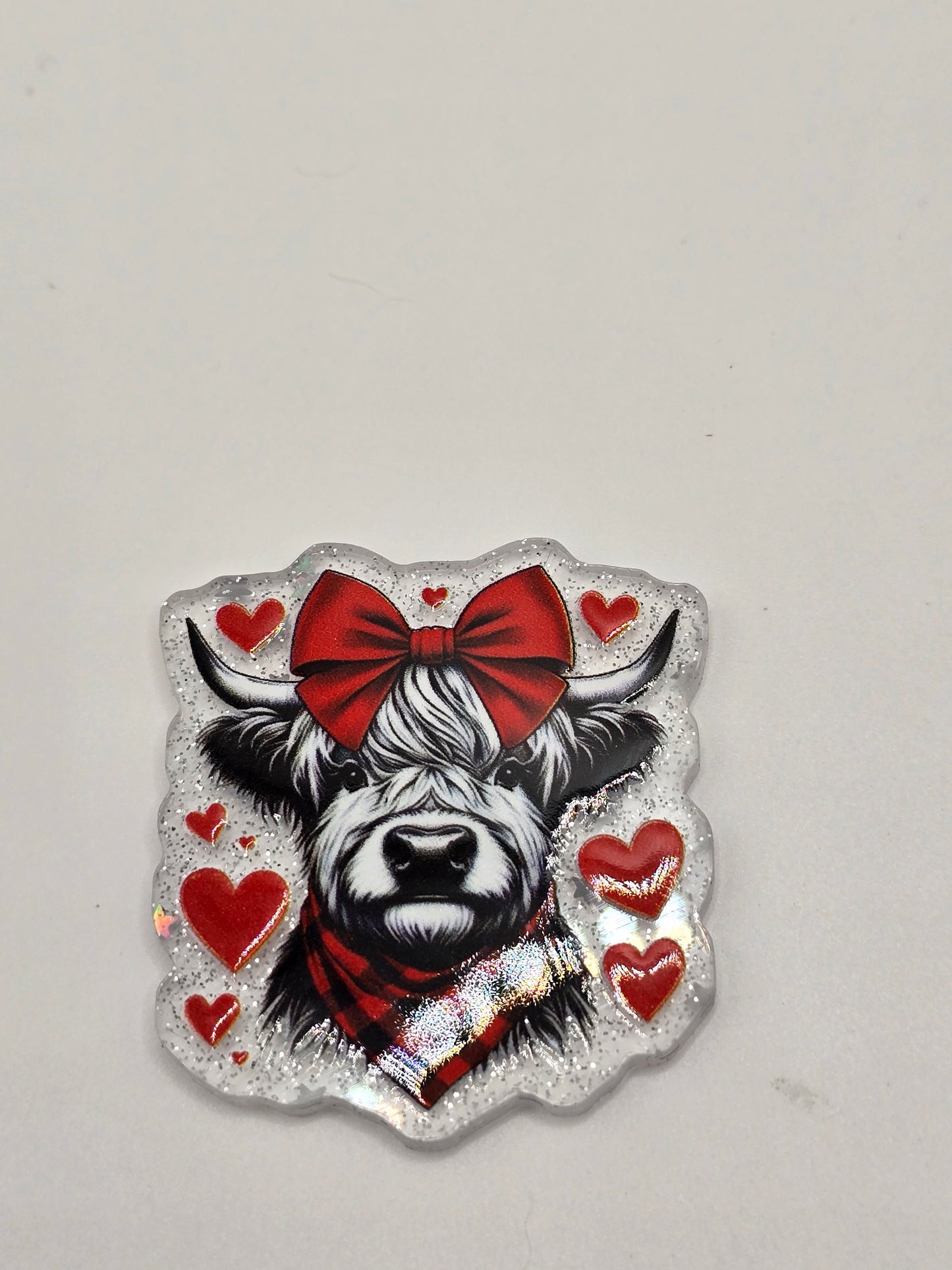 Acrylic Glitter Flatbacks- Valentine’s Cow