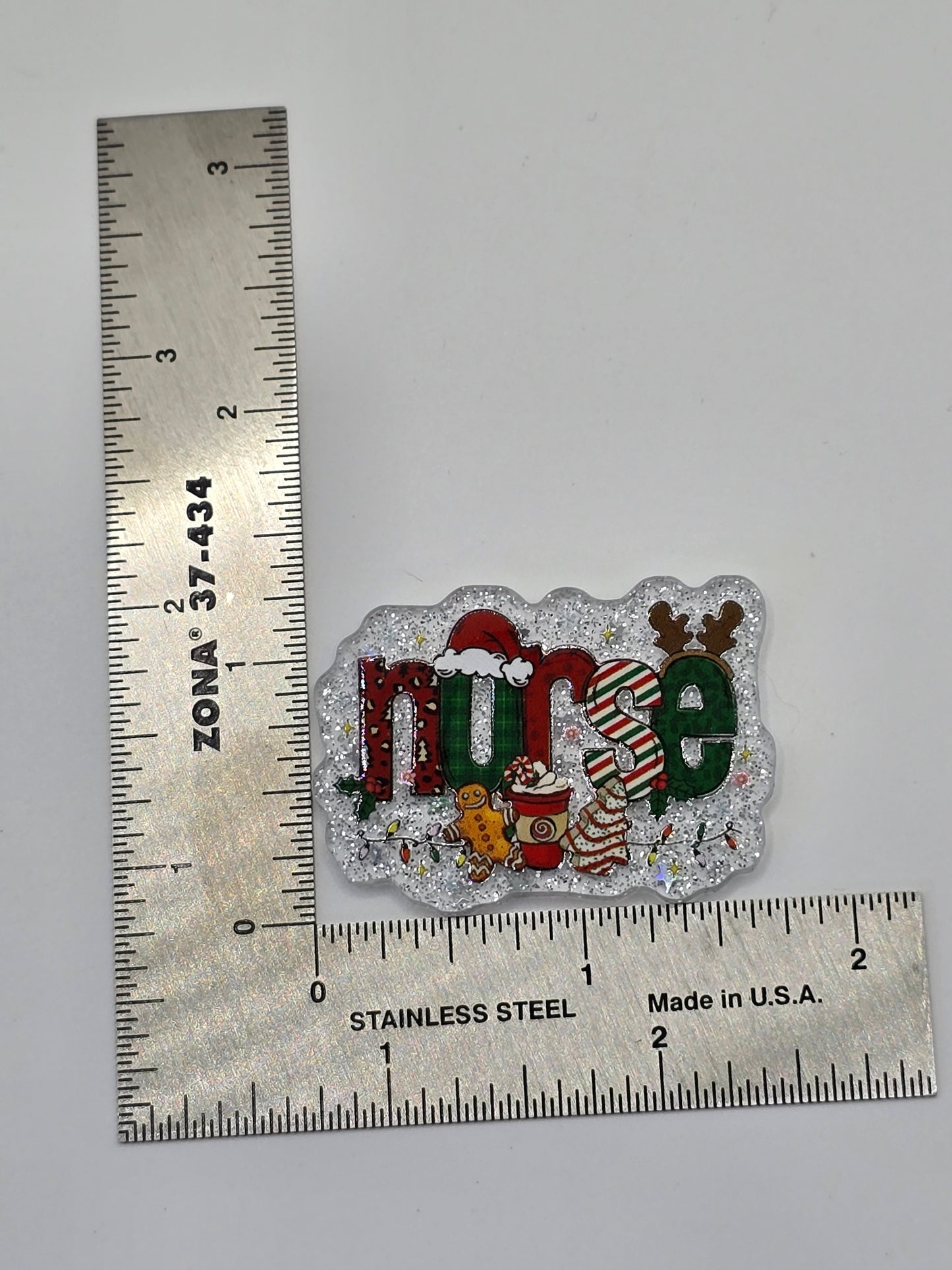Acrylic Glitter Flatbacks - Christmas Nurse
