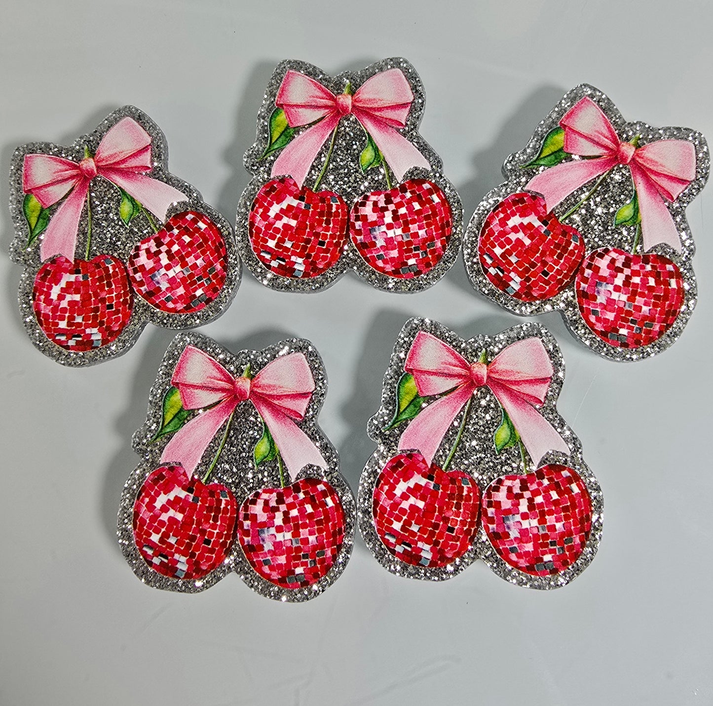 Acrylic Glitter Flatbacks-Disco Cherries
