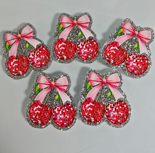 Acrylic Glitter Flatbacks-Disco Cherries