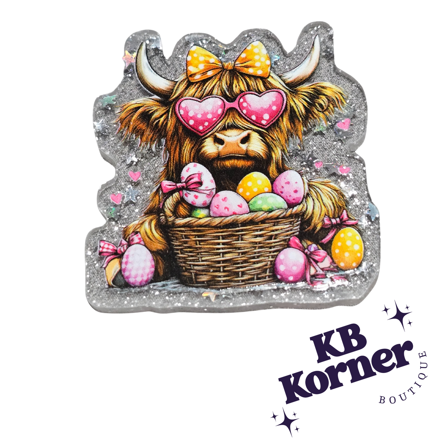 Acrylic Glitter Flatbacks- Easter Egg Cow
