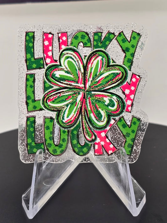 🍀 Acrylic Glitter Flatbacks- St. Patrick's Lucky Shamrock 🍀