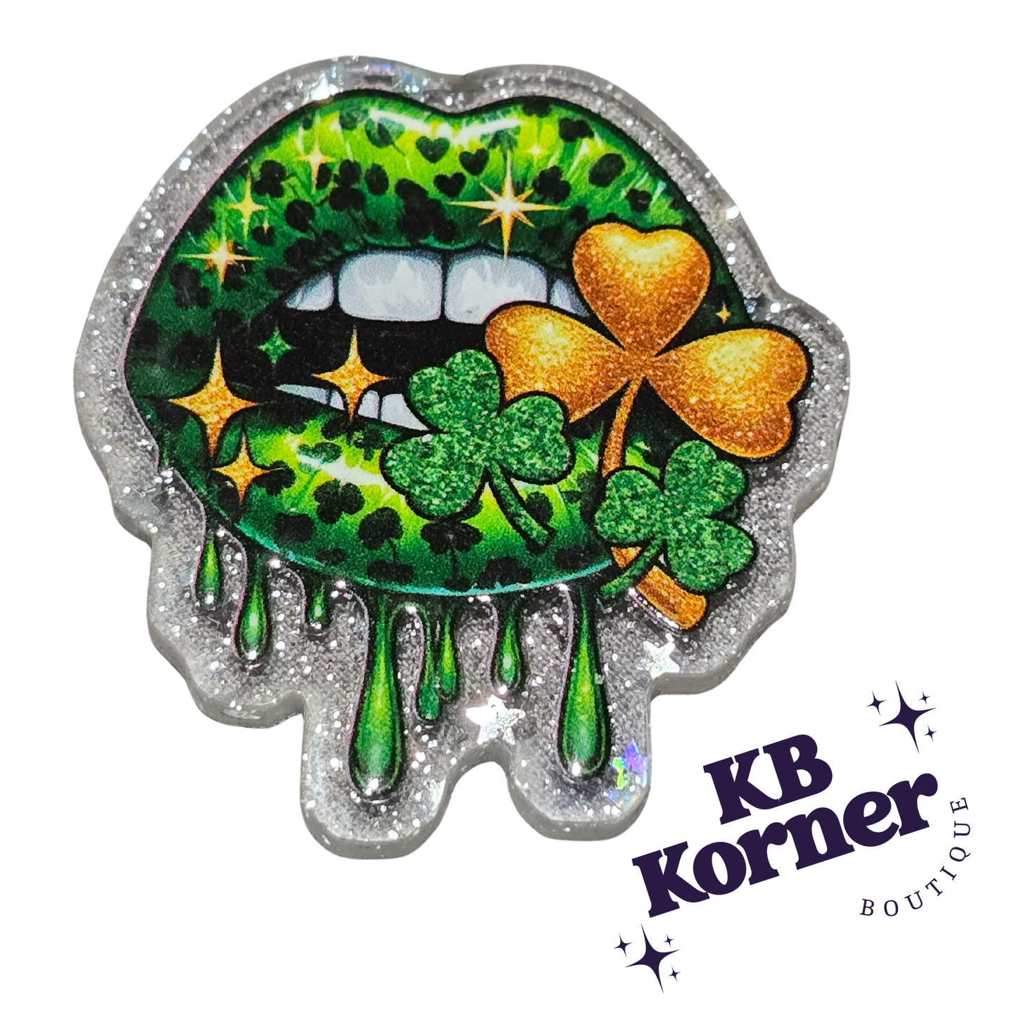 🍀 Acrylic Glitter Flatbacks- St. Patrick's Day Lip Drip 🍀