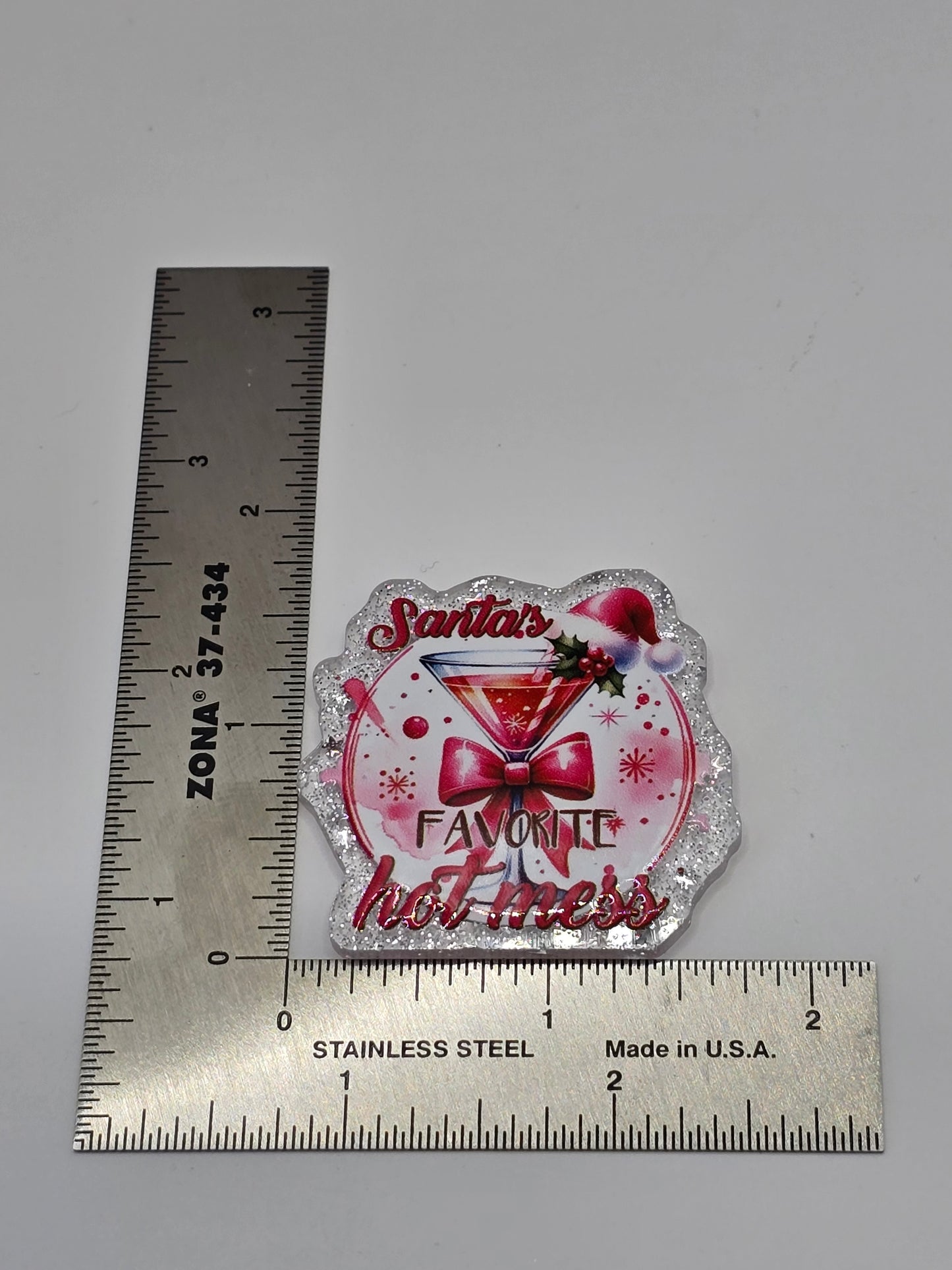 Acrylic Glitter Flatbacks- Santa's Favorite Hot Mess