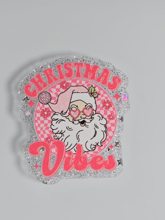 Acrylic Glitter Flatbacks- Christmas Vibes Santa