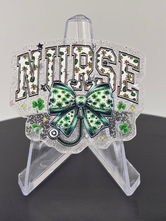 🍀 Acrylic Glitter Flatbacks- St. Patrick's Nurse 🍀