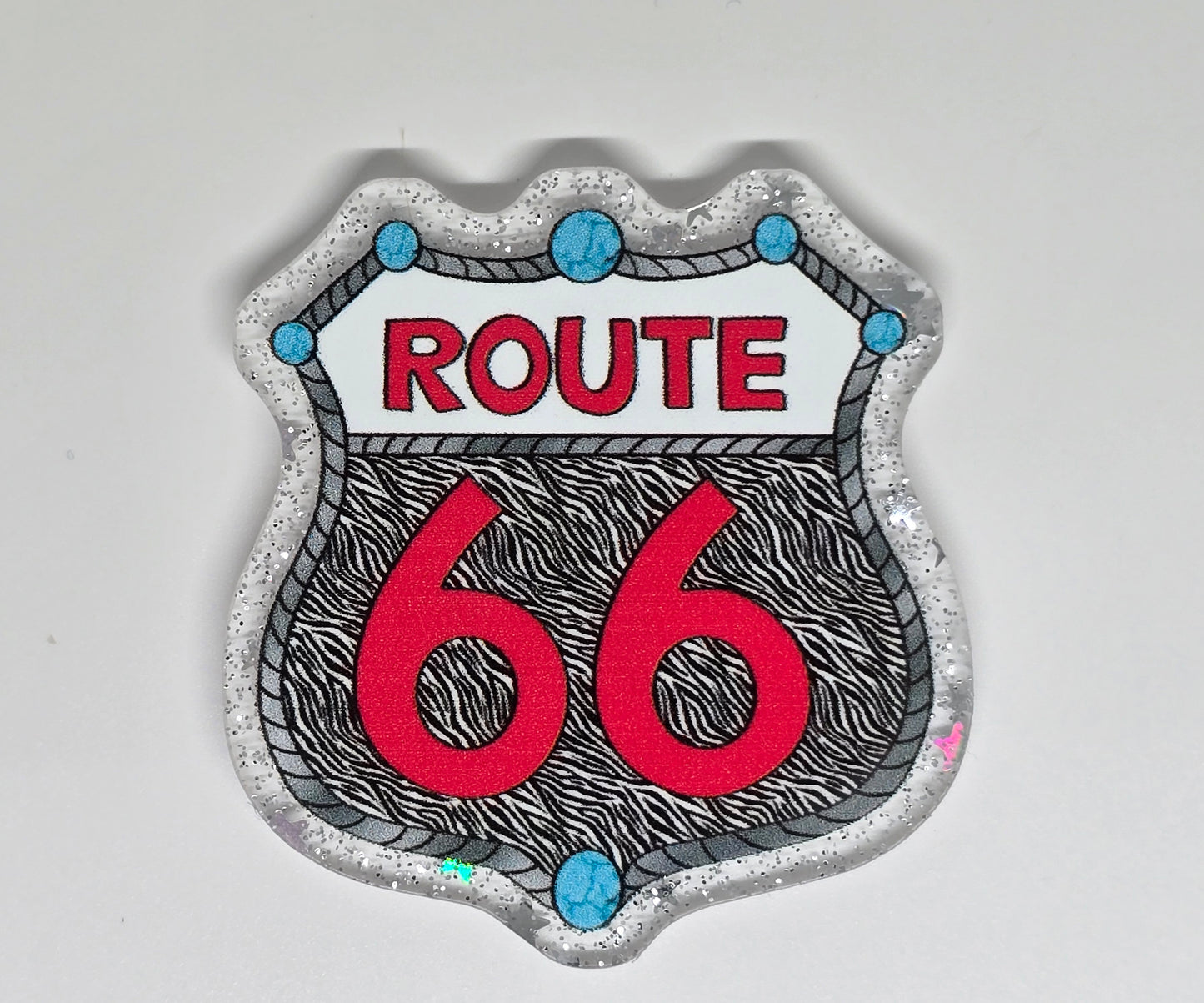Acrylic Glitter Flatback- Route 66 Zebra