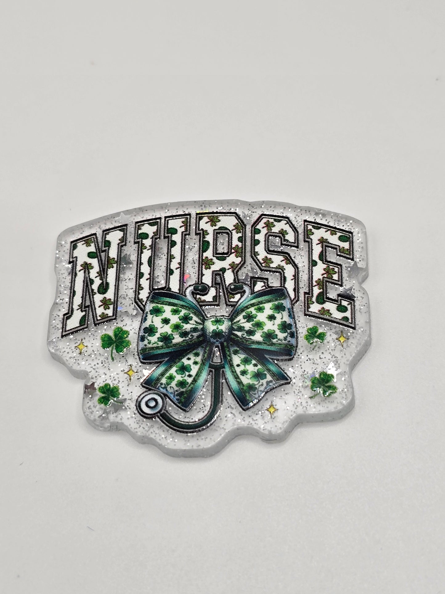 🍀 Acrylic Glitter Flatbacks- St. Patrick's Nurse 🍀
