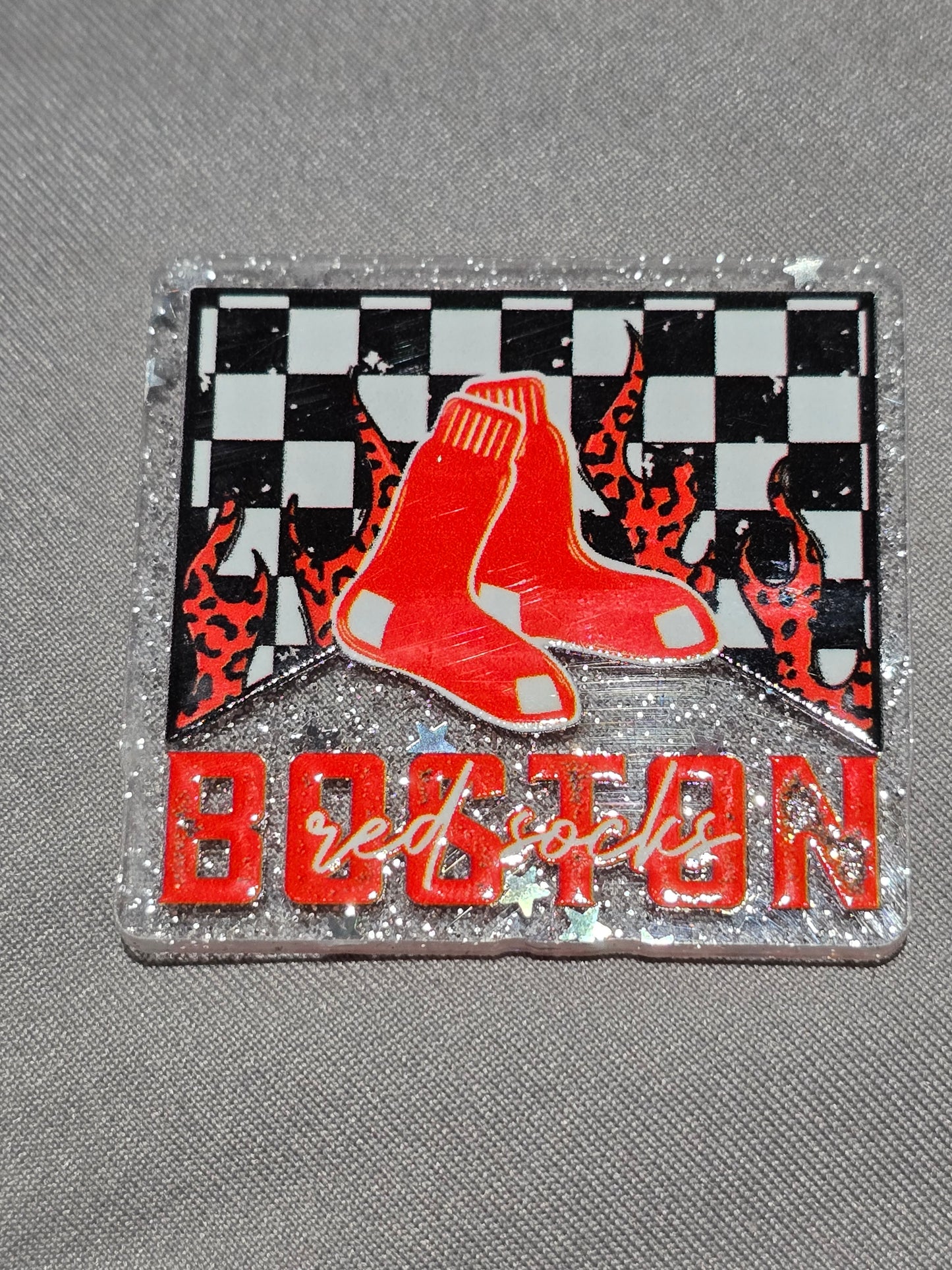 ⚾️ Acrylic Glitter Flatbacks- Red Sox Marlboro Flame ⚾️