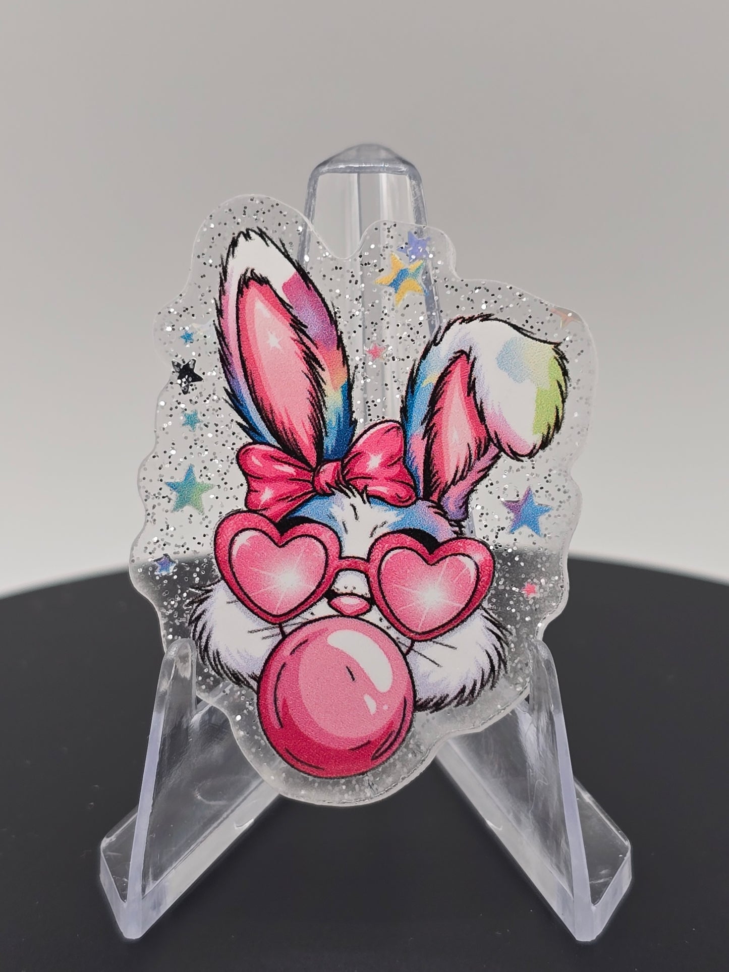 Acrylic Glitter Flatbacks- Bubblegum Easter Bunny