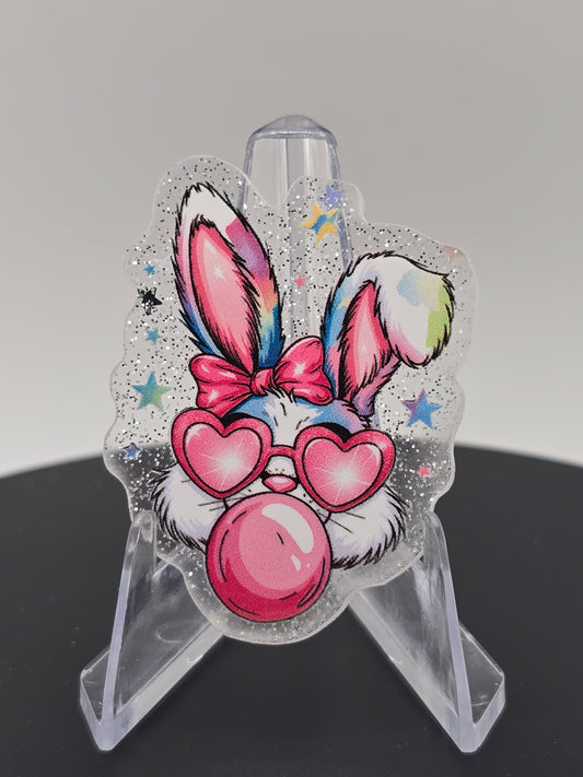 Acrylic Glitter Flatbacks- Bubblegum Easter Bunny