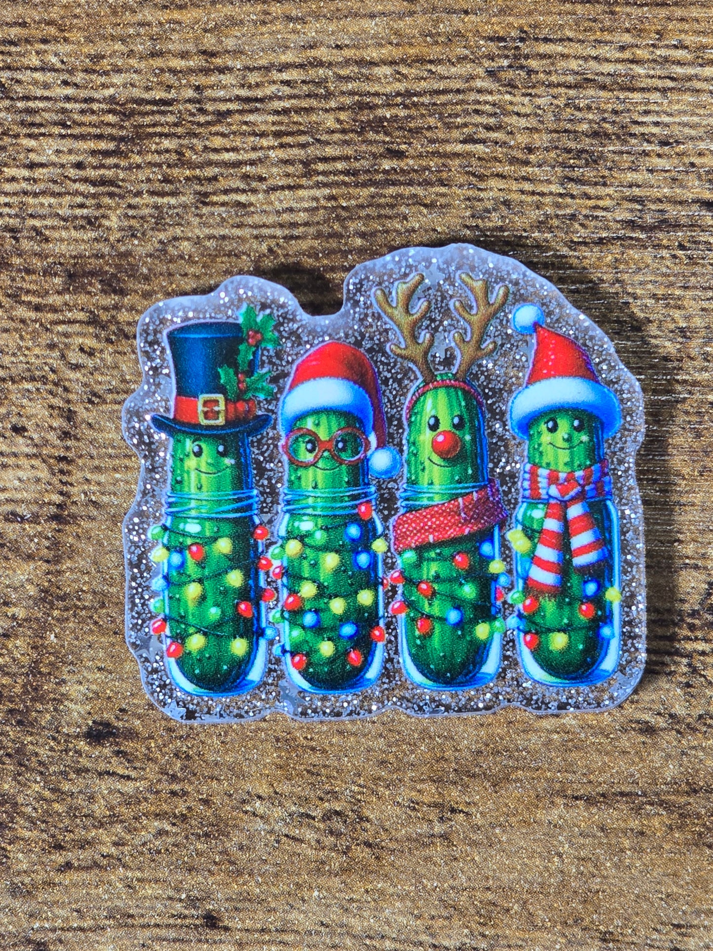 Acrylic Glitter Flatbacks- Christmas Pickles