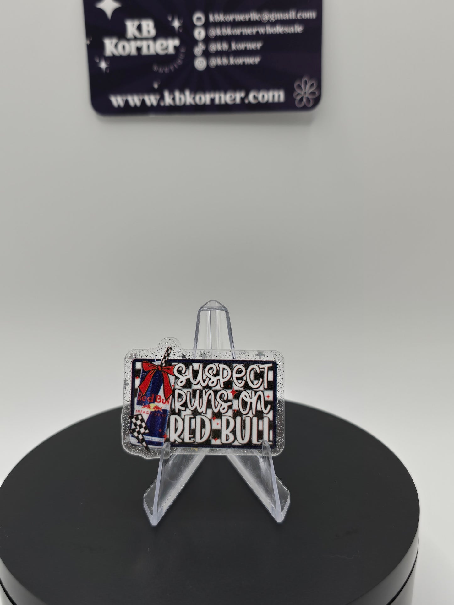 Acrylic Glitter Flatbacks- Suspect Runs On Red Bull
