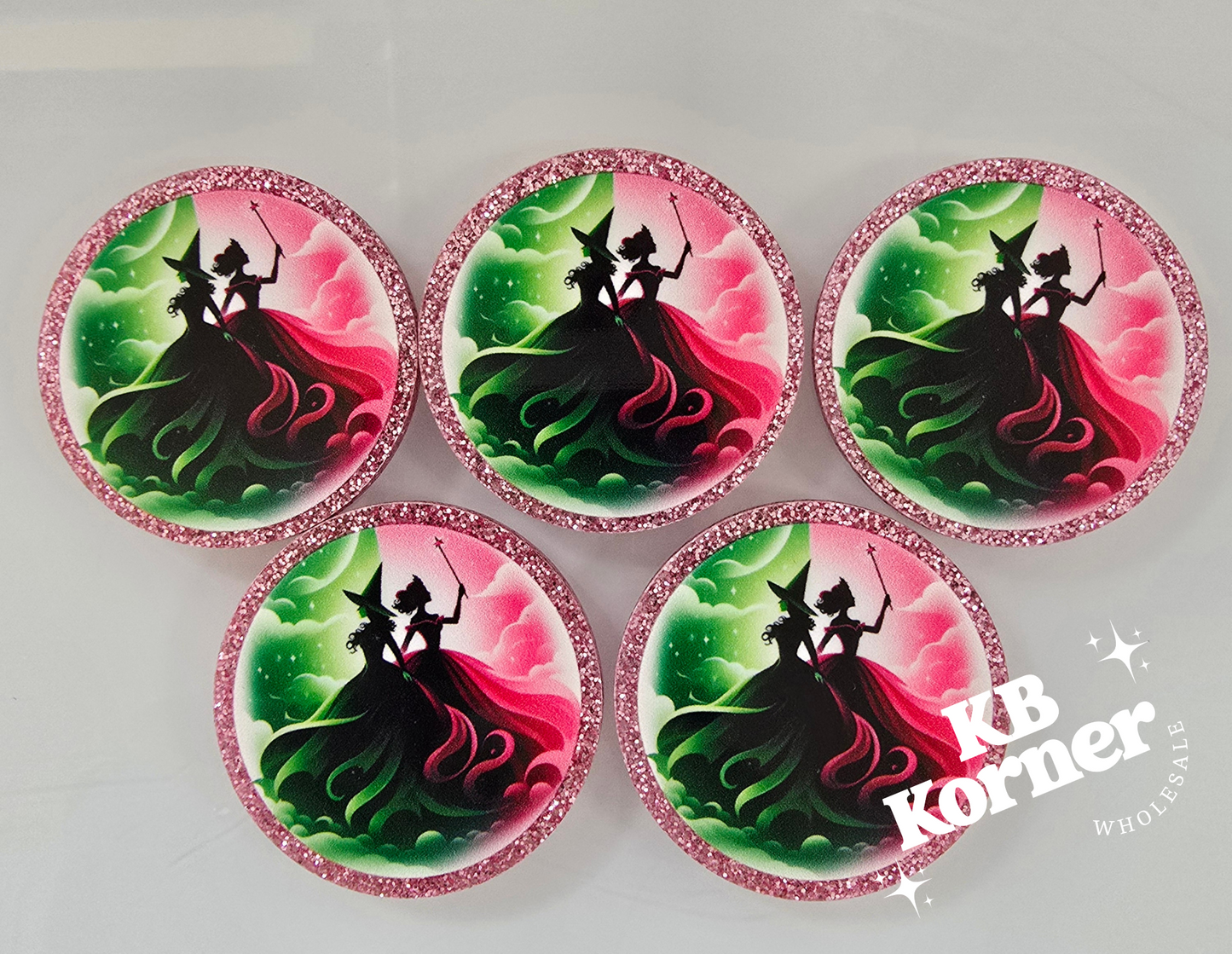 Acrylic Glitter Flatback Bundle: Green or Pink Wicked