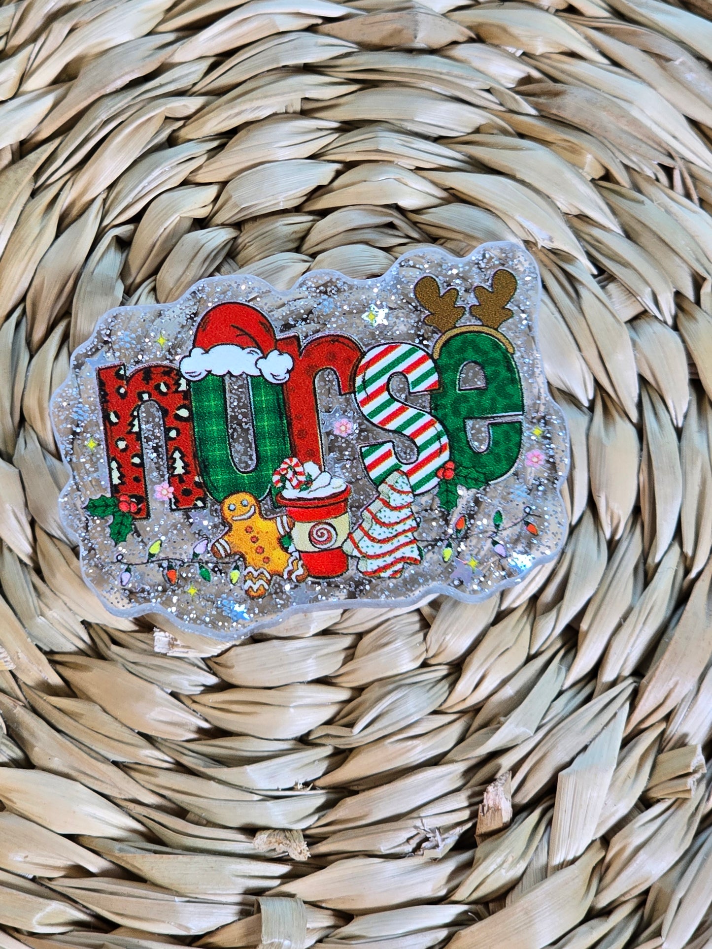 Acrylic Glitter Flatbacks - Christmas Nurse