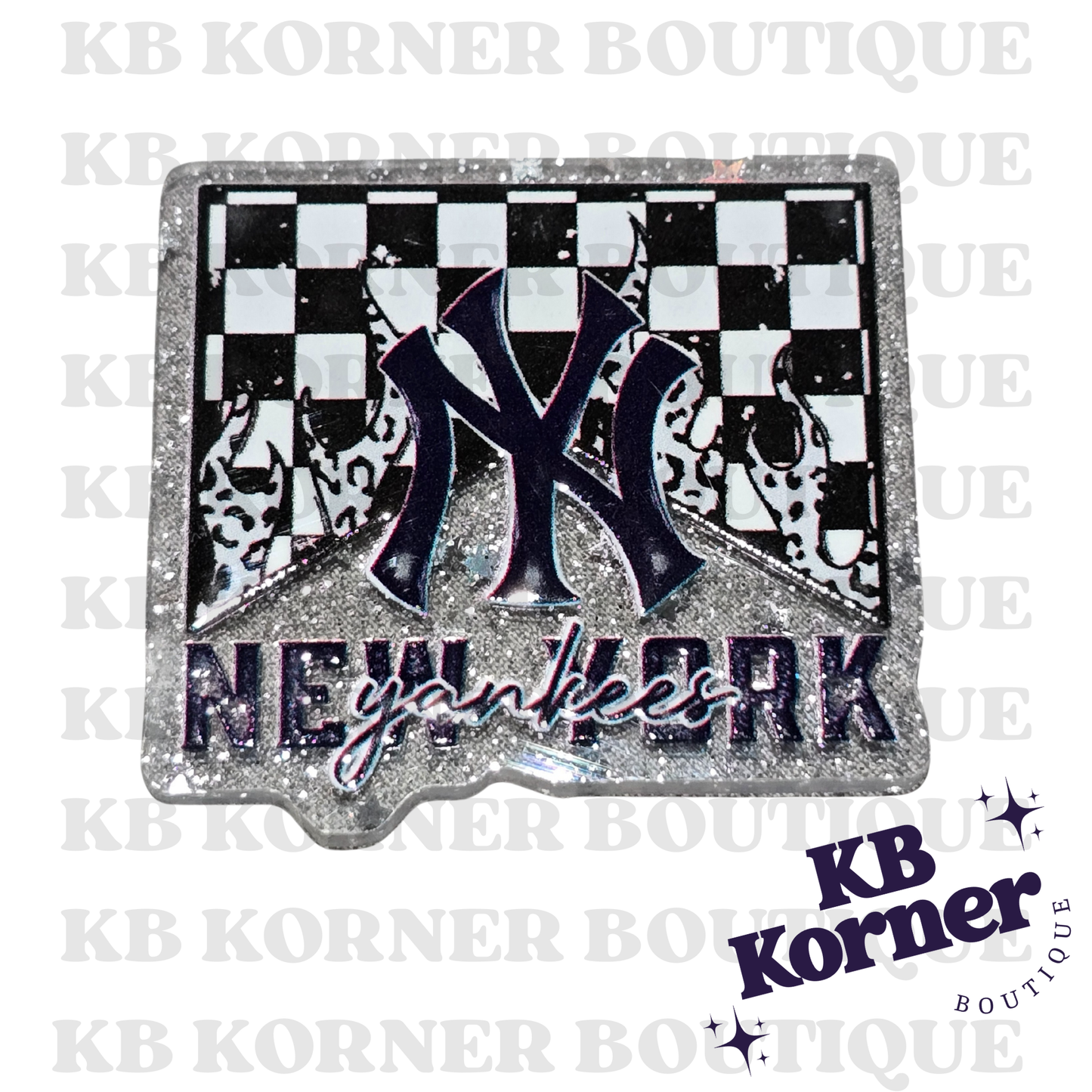 ⚾️ Acrylic Glitter Flatbacks- Yankees Marlboro Flame ⚾️