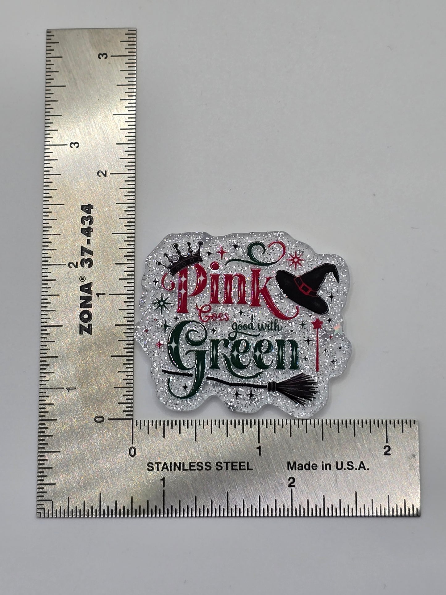 Acrylic Glitter Flatbacks- Pink and Green Wicked