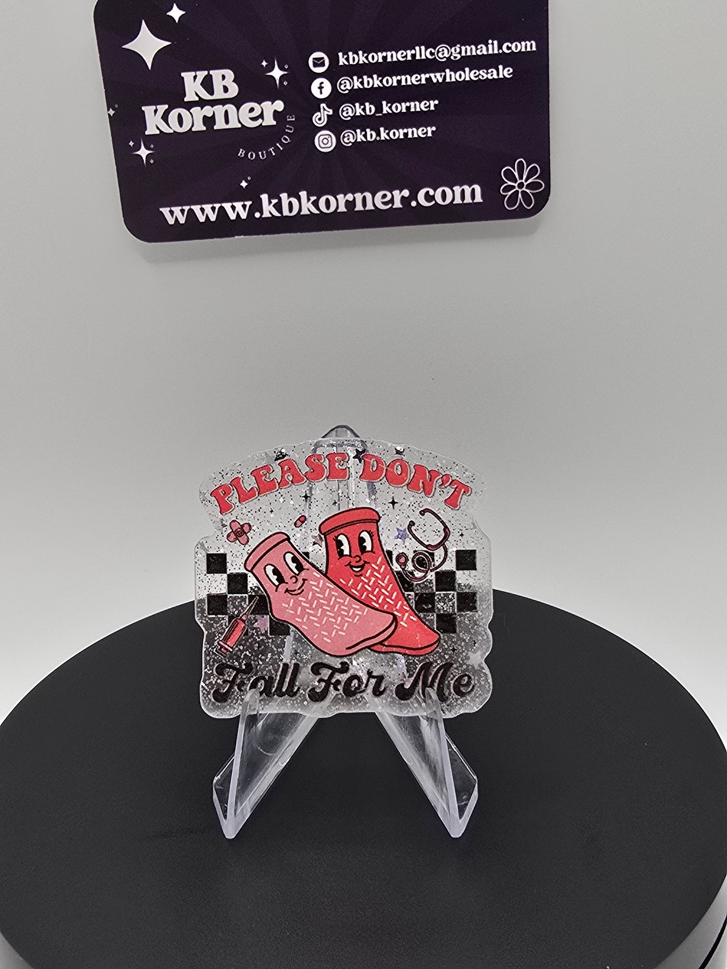 Acrylic Glitter Flatbacks- Valentine’s Please Don't Fall For Me Grippy Socks