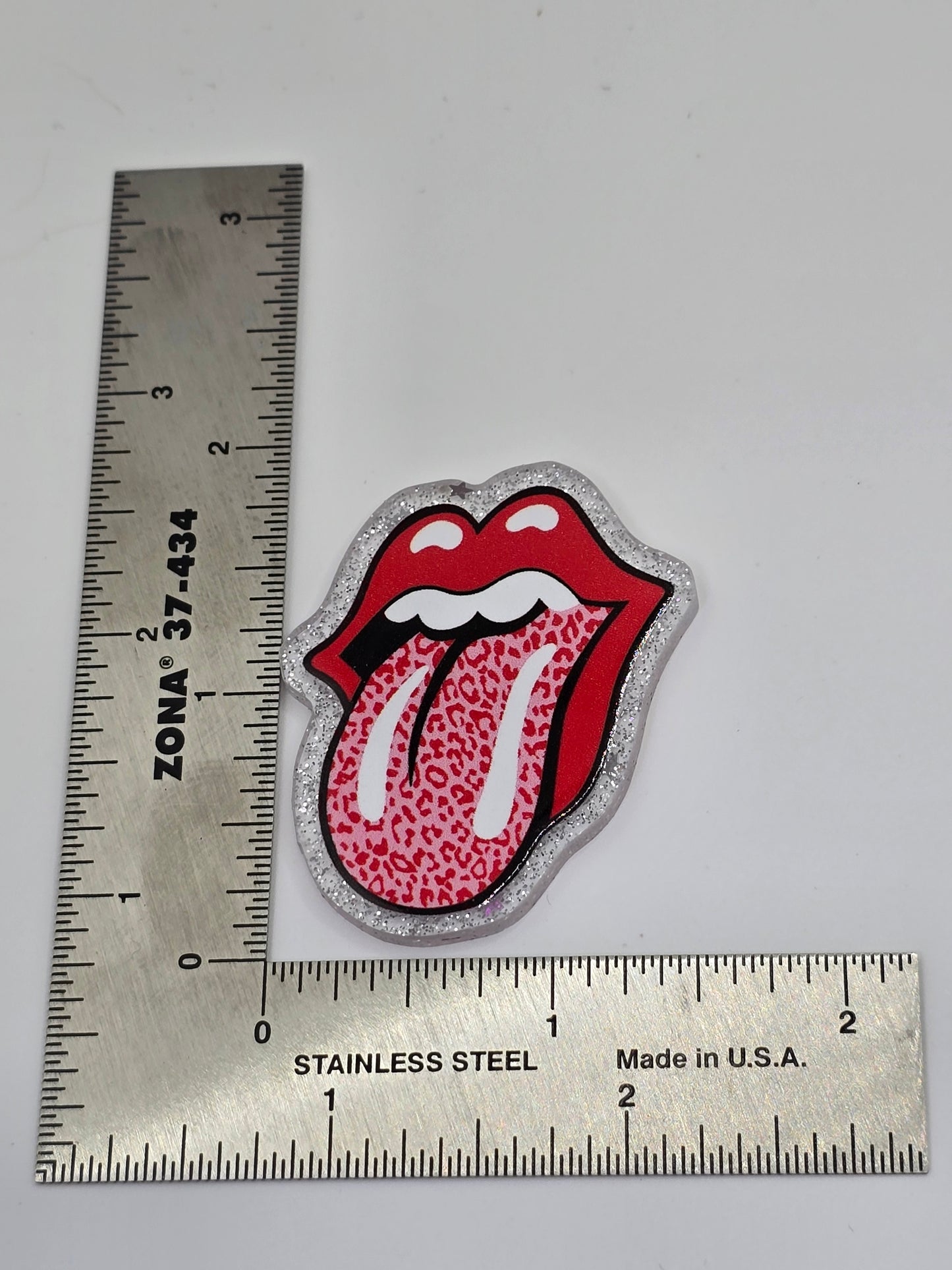 Acrylic Glitter Flatbacks- Pink Leopard Tongue