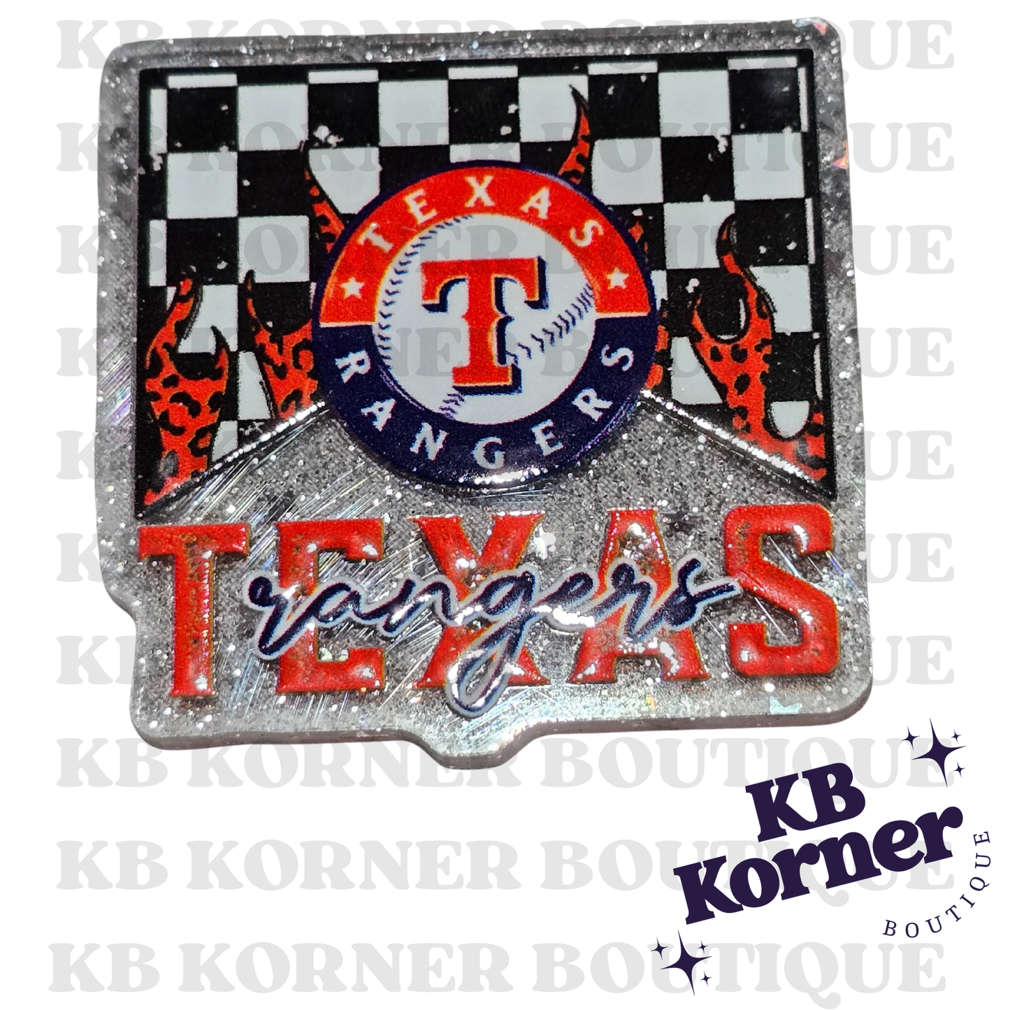 ⚾️ Acrylic Glitter Flatbacks- Texas Ranger Marlboro Flame ⚾️