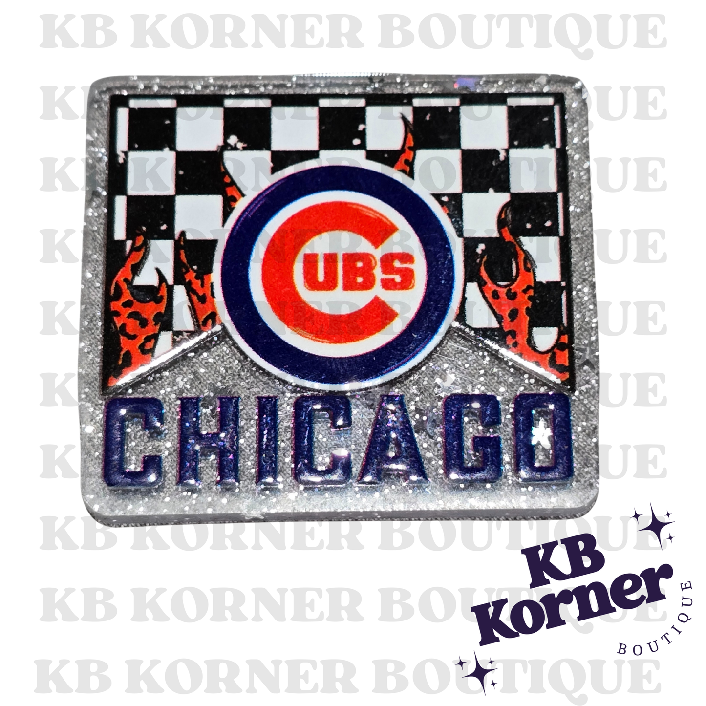 ⚾️ Acrylic Glitter Flatbacks- Cubs Marlboro Flame ⚾️
