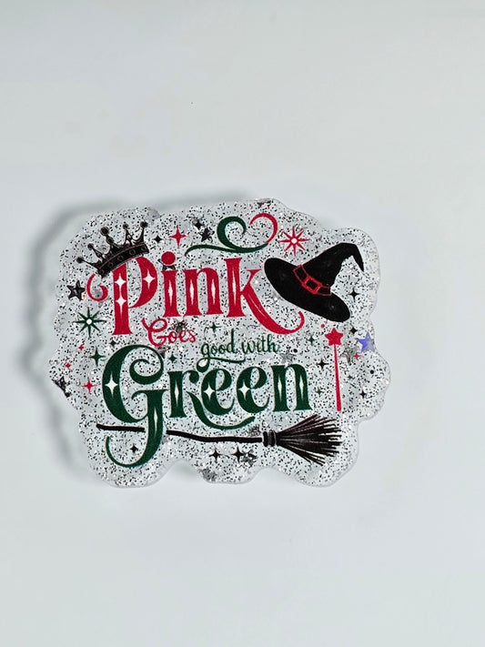 Acrylic Glitter Flatbacks- Pink and Green Wicked