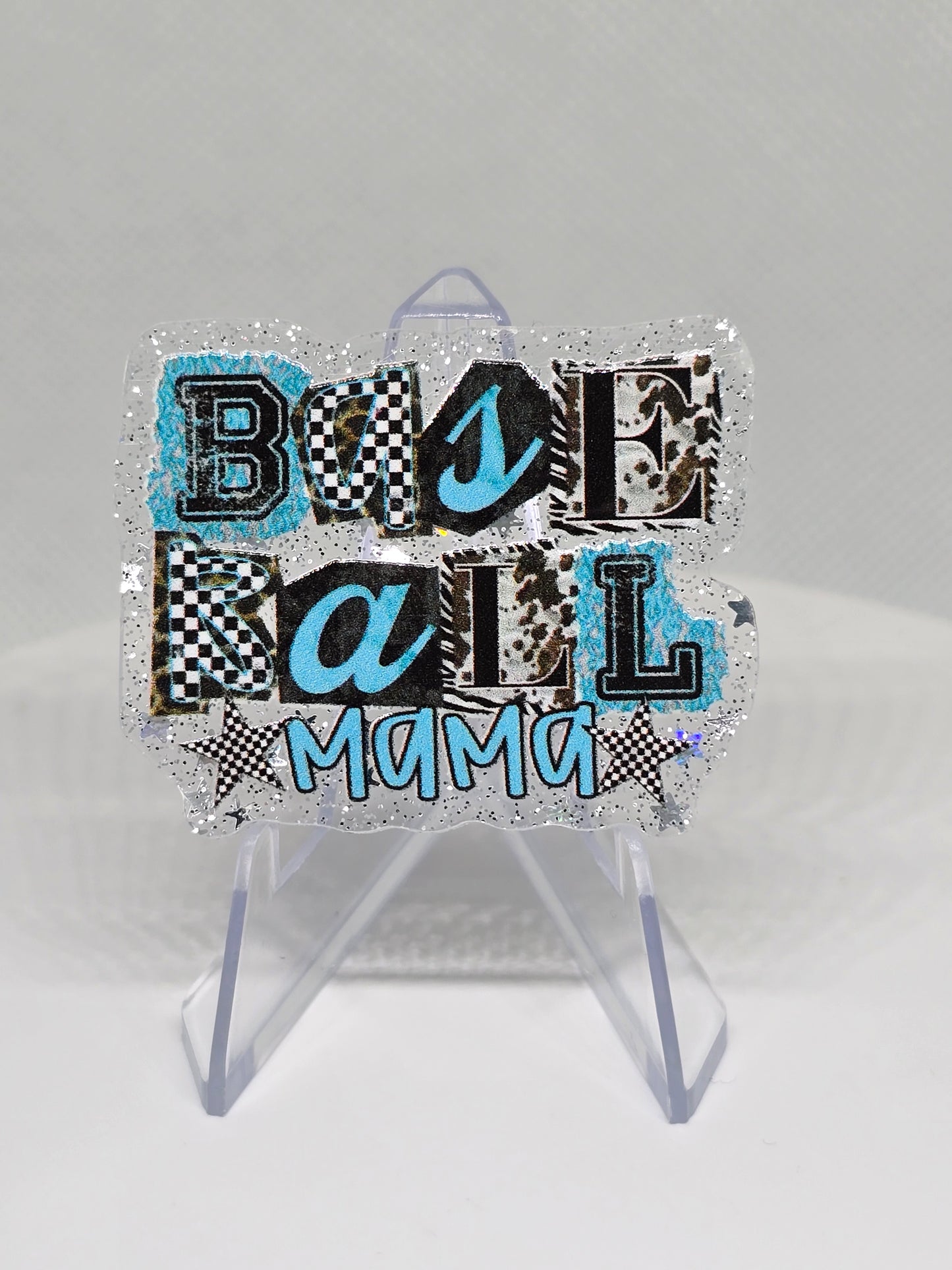 Acrylic Glitter Flatback- Base Ball Mama