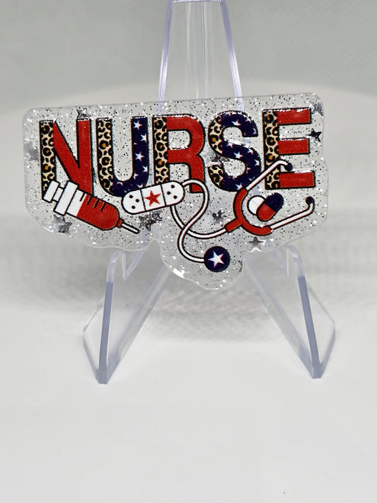 Acrylic Glitter Flatback- USA Leopard Nurse