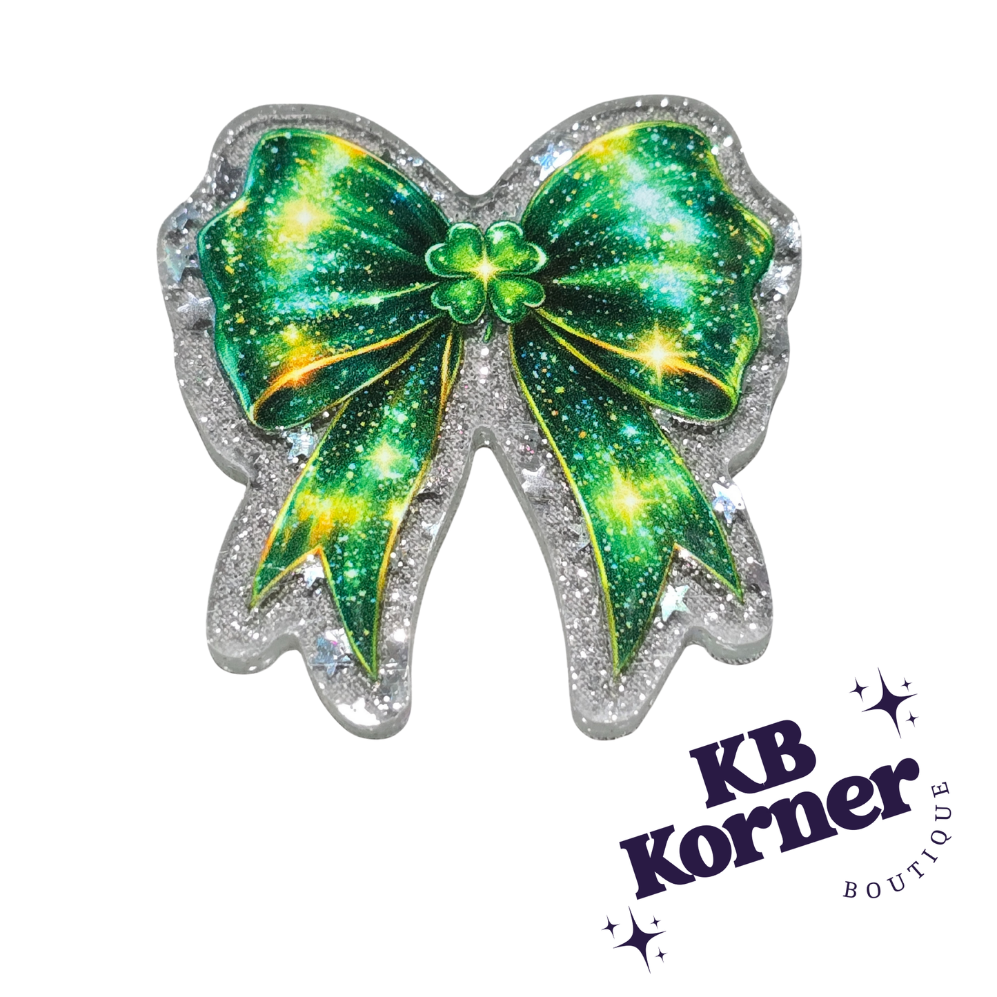 🍀 Acrylic Glitter Flatbacks- St. Patrick's Bow 🍀