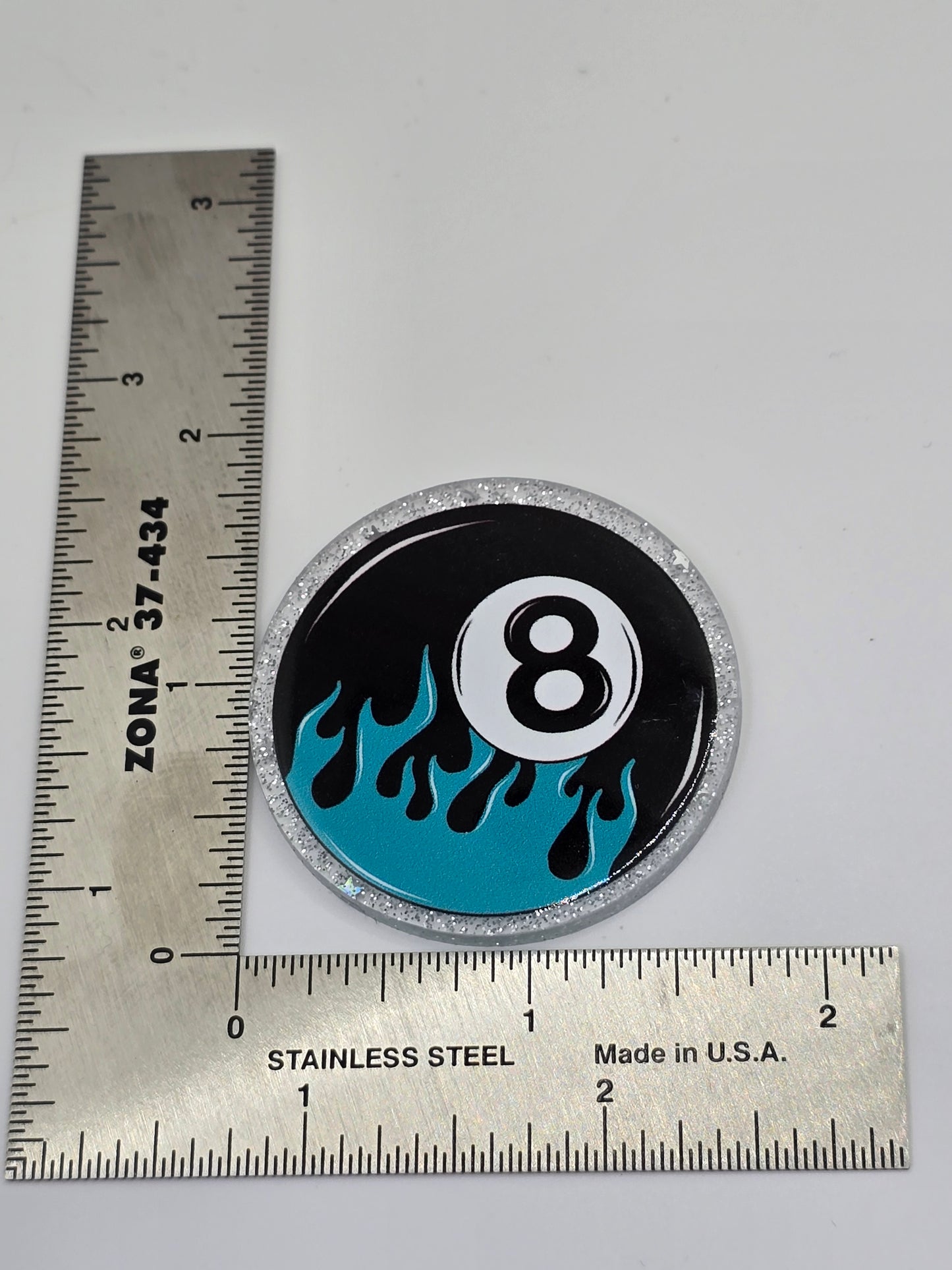 Acrylic Glitter Flatbacks- Magic 8 Ball w/Flames