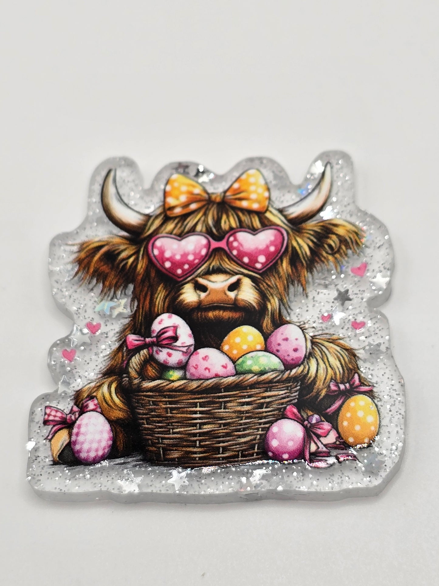 Acrylic Glitter Flatbacks- Easter Egg Cow