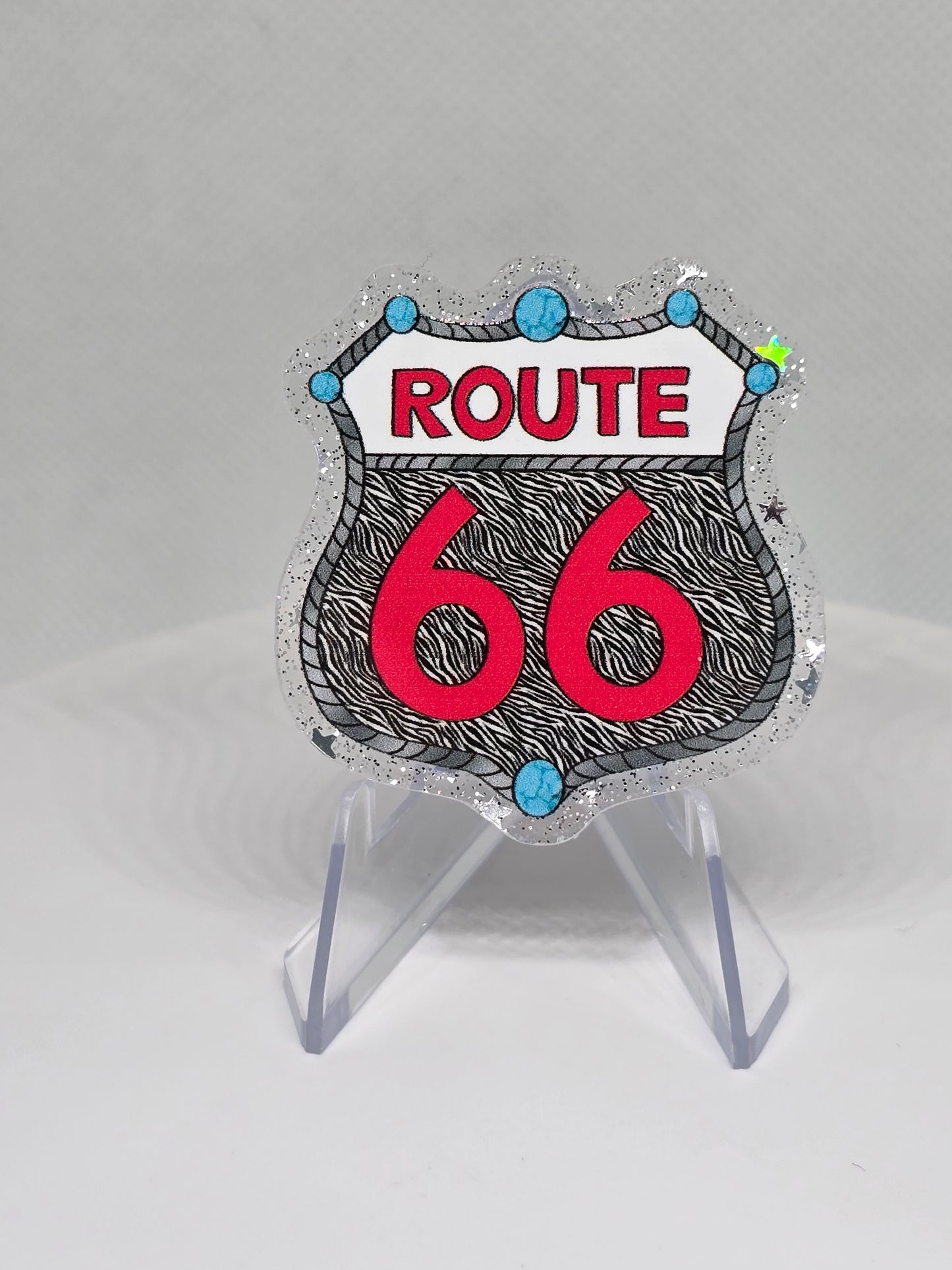 Acrylic Glitter Flatback- Route 66 Zebra