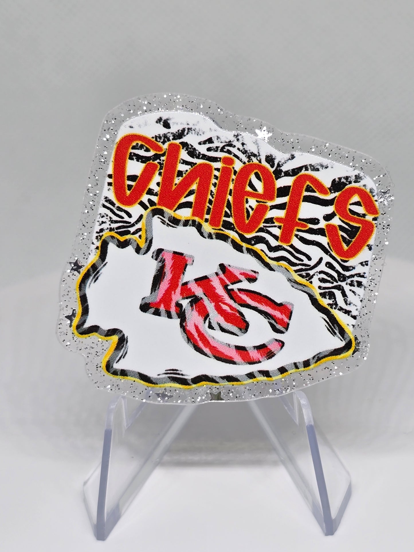 Acrylic Glitter Flatback- Chiefs Tiger Stripes