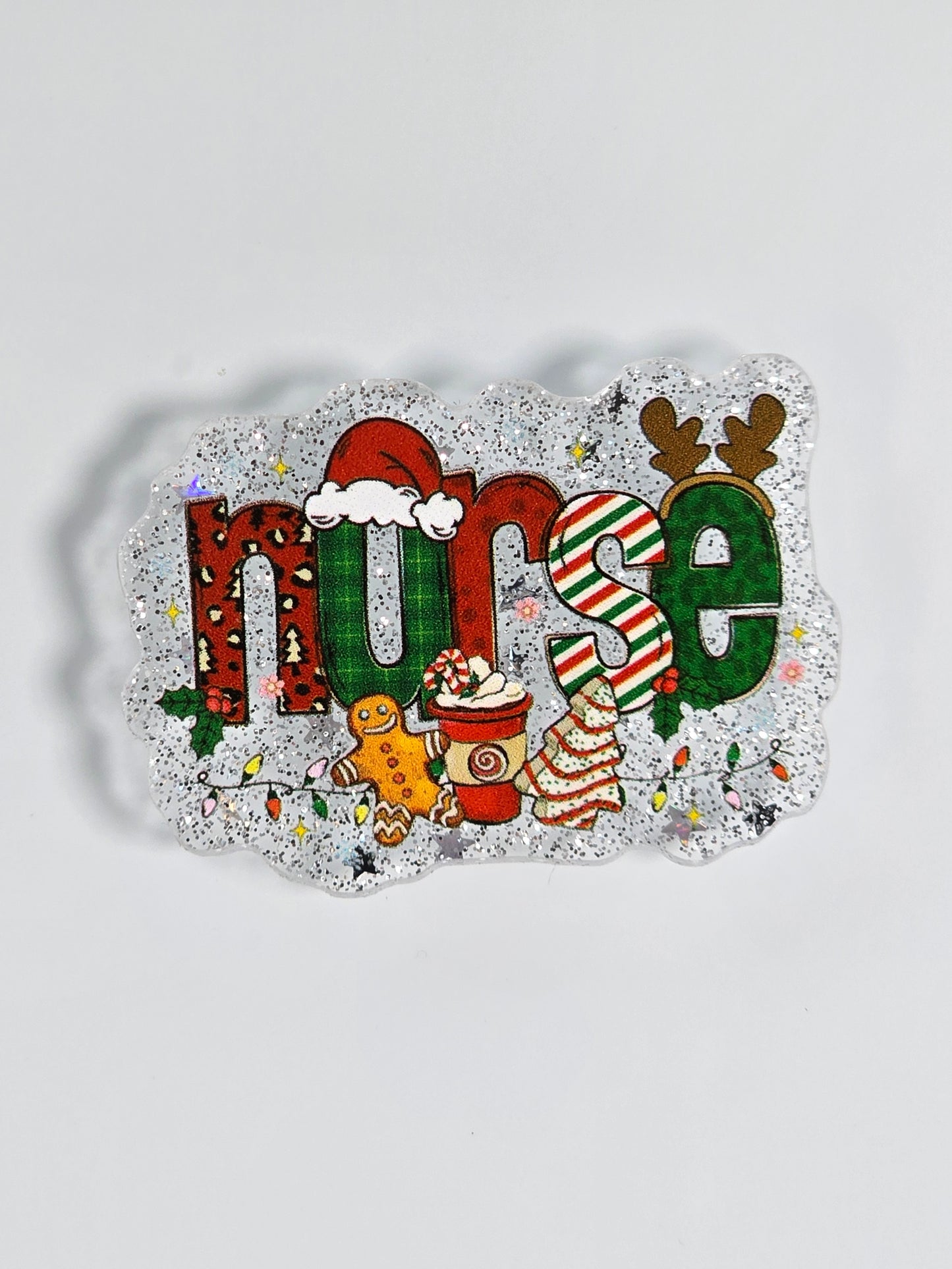 Acrylic Glitter Flatbacks - Christmas Nurse