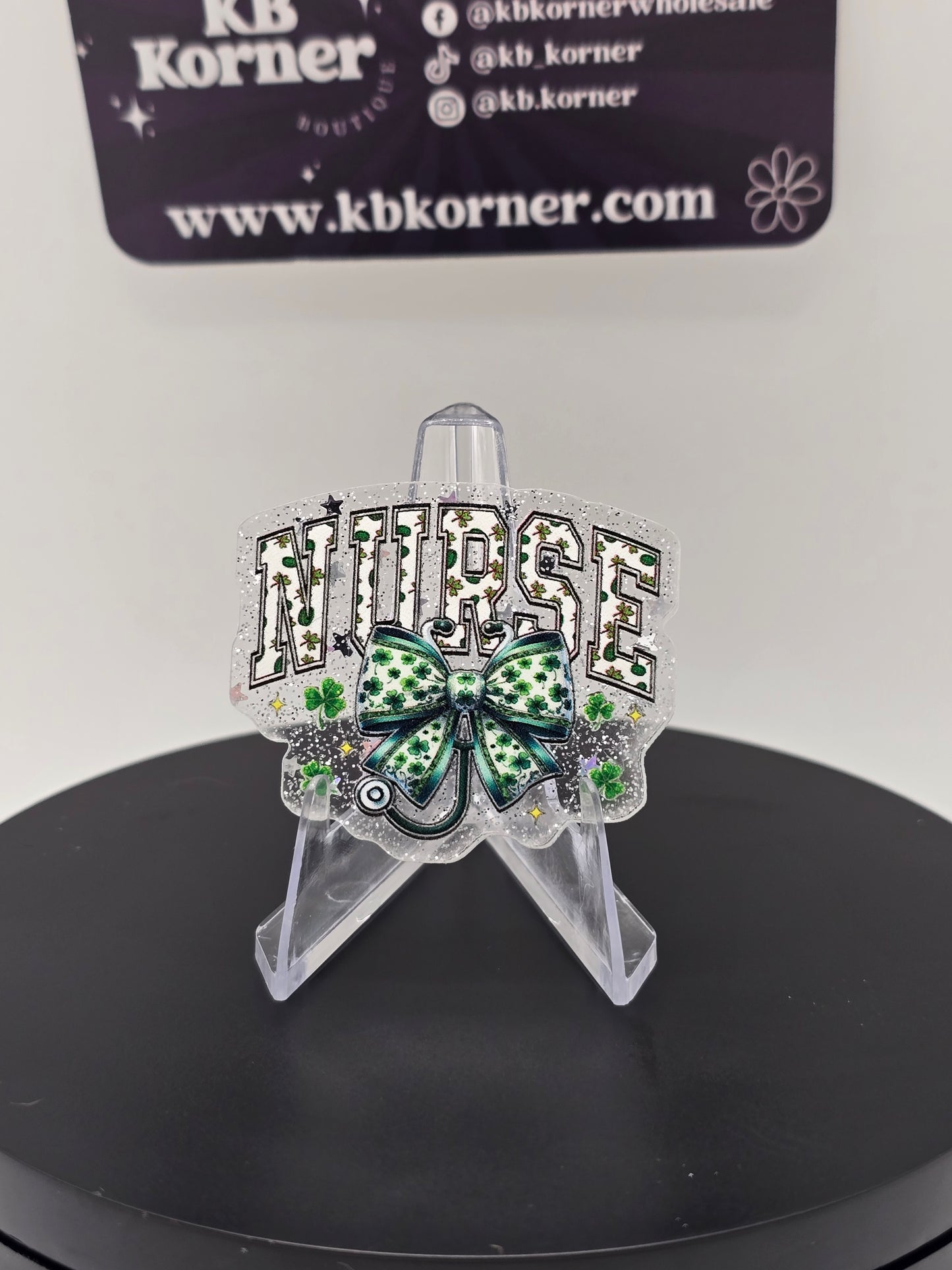 🍀 Acrylic Glitter Flatbacks- St. Patrick's Nurse 🍀